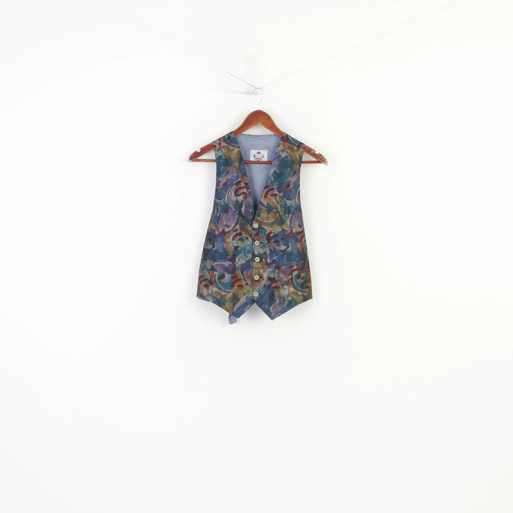 1880 Club Men 36 S Waistcoat Blue Abstract Shiny Retro Vintage Vest