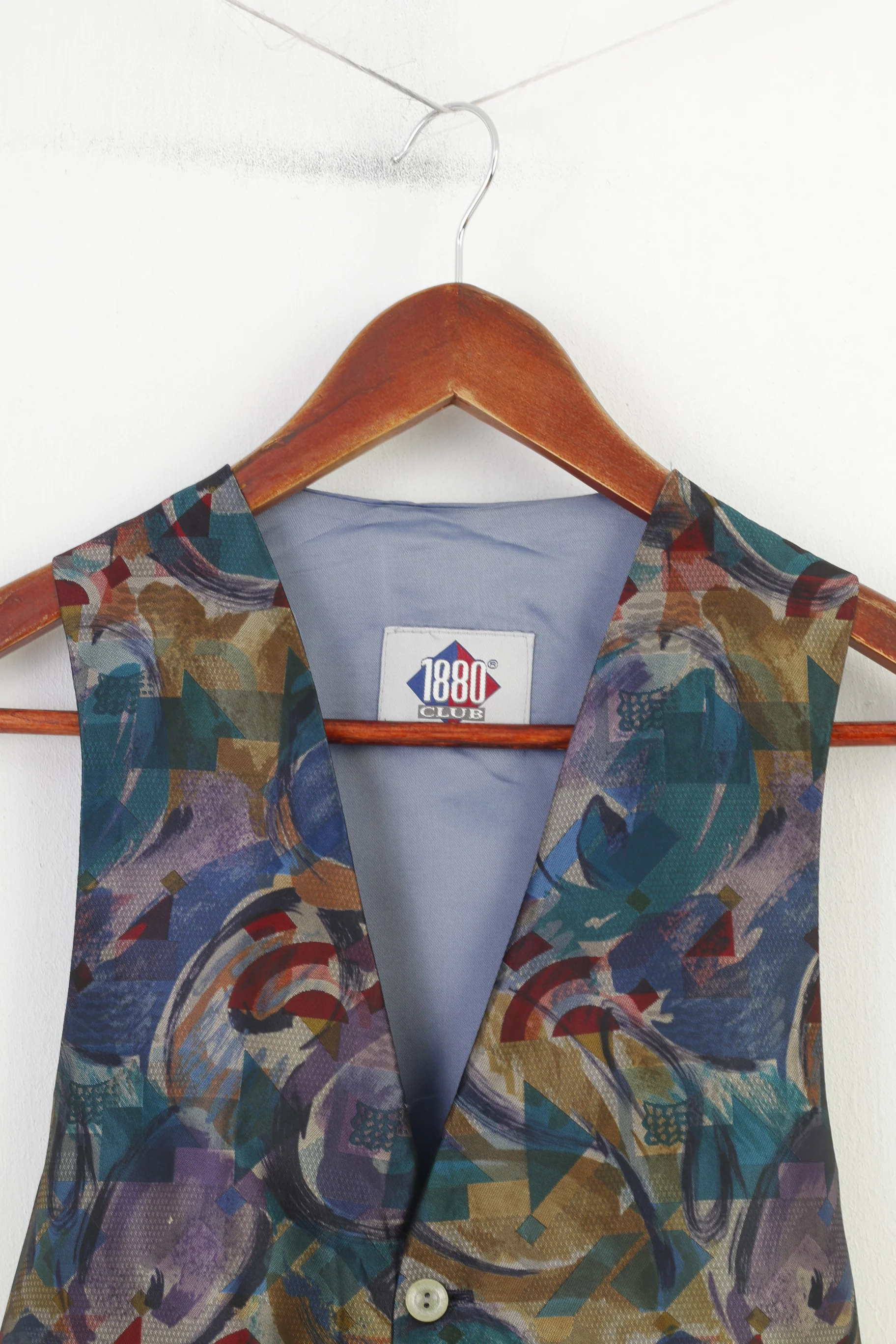 1880 Club Men 36 S Waistcoat Blue Abstract Shiny Retro Vintage Vest - Image 2