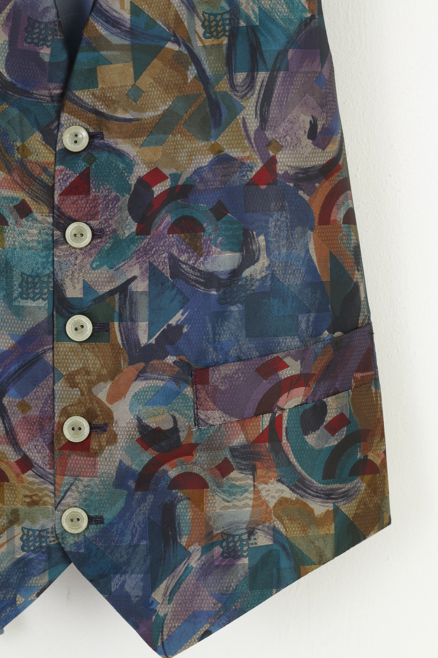 1880 Club Men 36 S Waistcoat Blue Abstract Shiny Retro Vintage Vest - Image 4