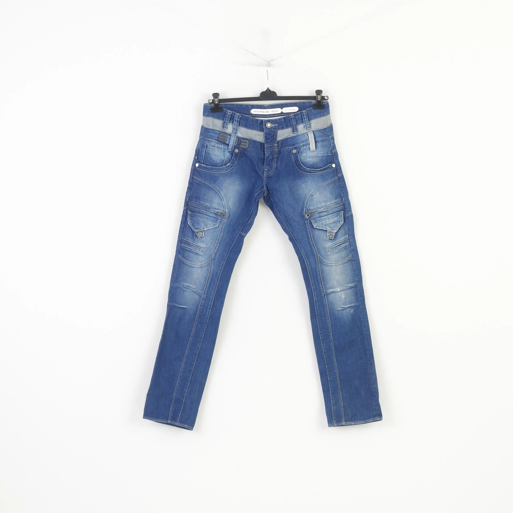882 POLICE Men 30 Jeans Trousers Picolino Blue Denim Straight Leg Zipper Pockets Pants - Image 2