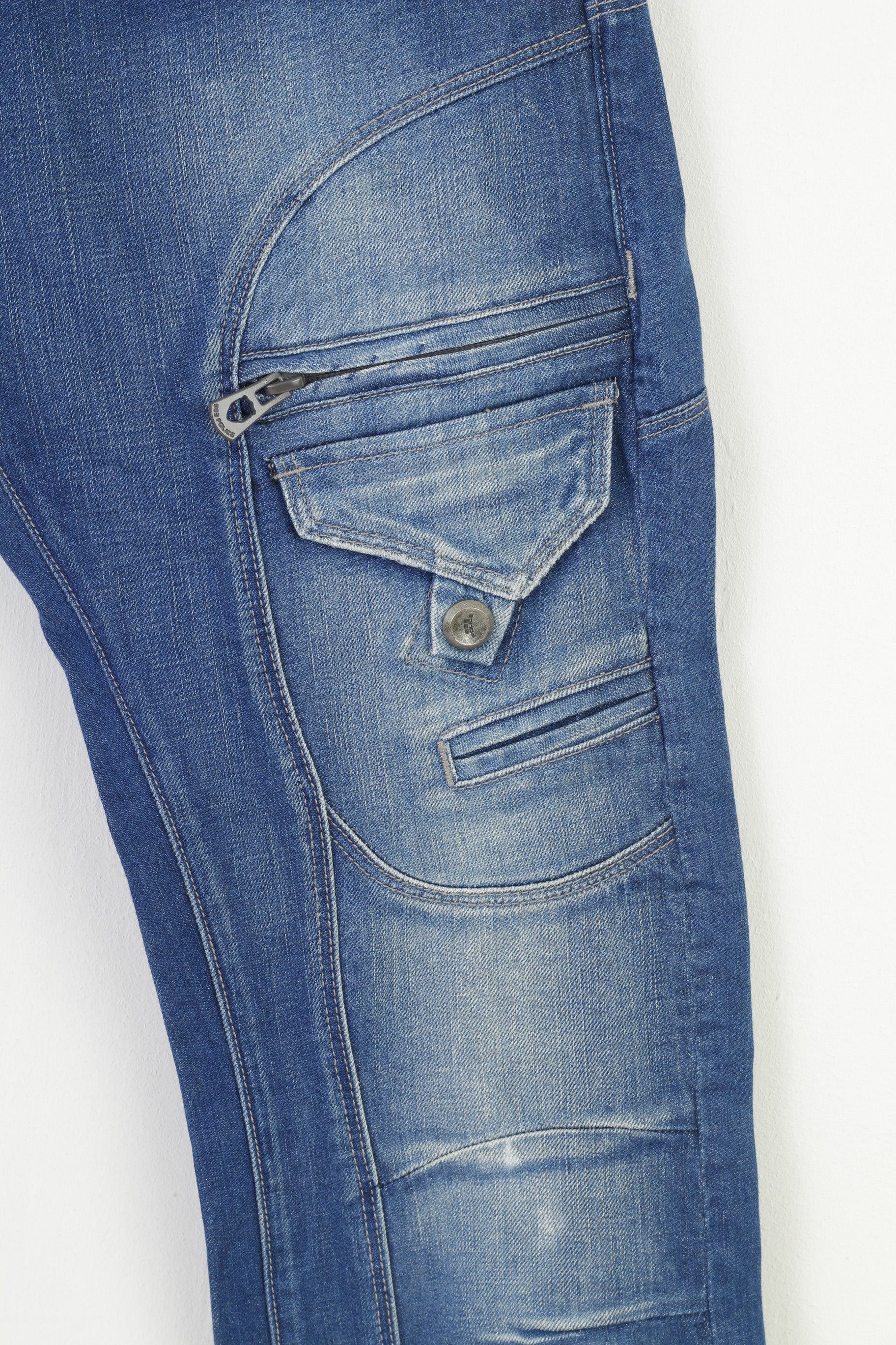 882 POLICE Men 30 Jeans Trousers Picolino Blue Denim Straight Leg Zipper Pockets Pants - Image 5