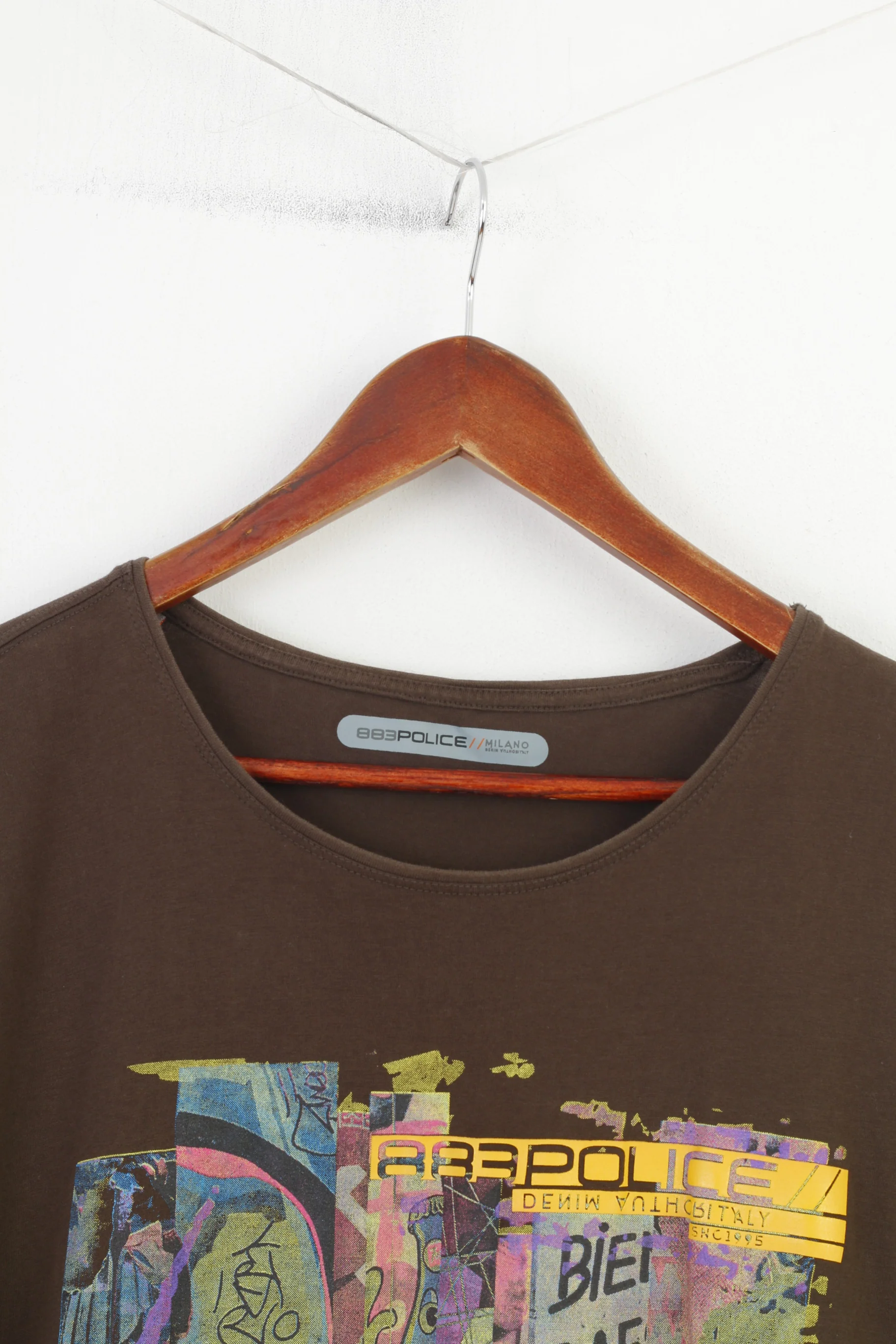 883 Police Men S T-Shirt Brown Cotton Graphic Graffiti Casual Top - Image 2