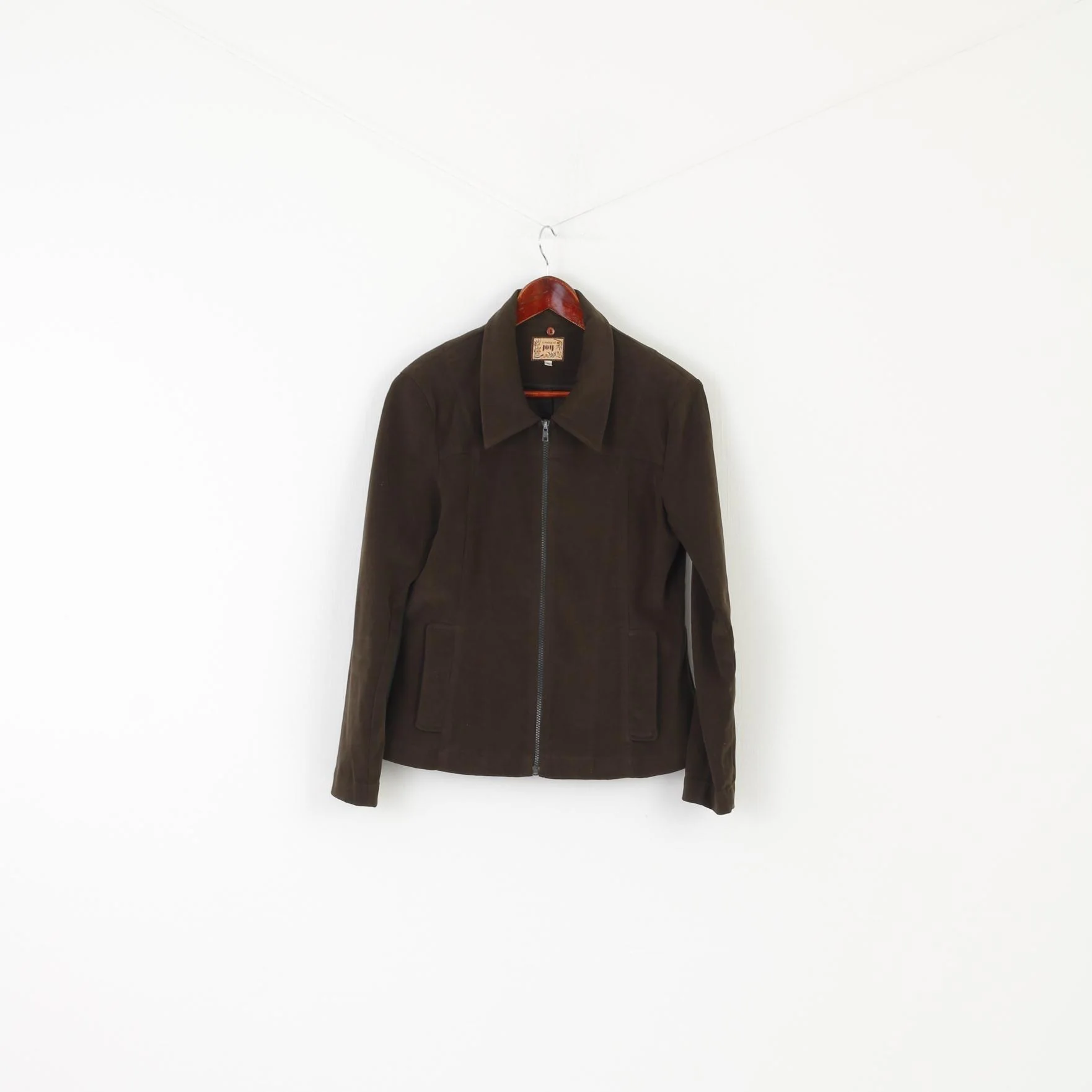 A feeling of Joy Women 36 S Jacket Green Shiny Vintage Full Zipper Lightweight Top