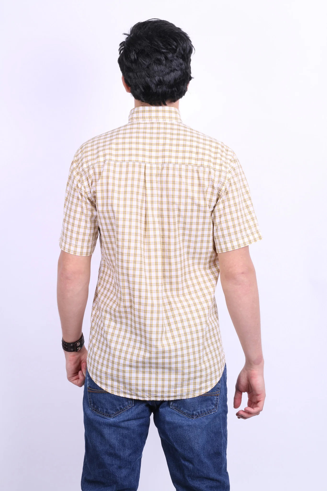 A.W. Dunmore Mens S Casual Shirt Check Yellow Cotton Short Sleeve - Image 7