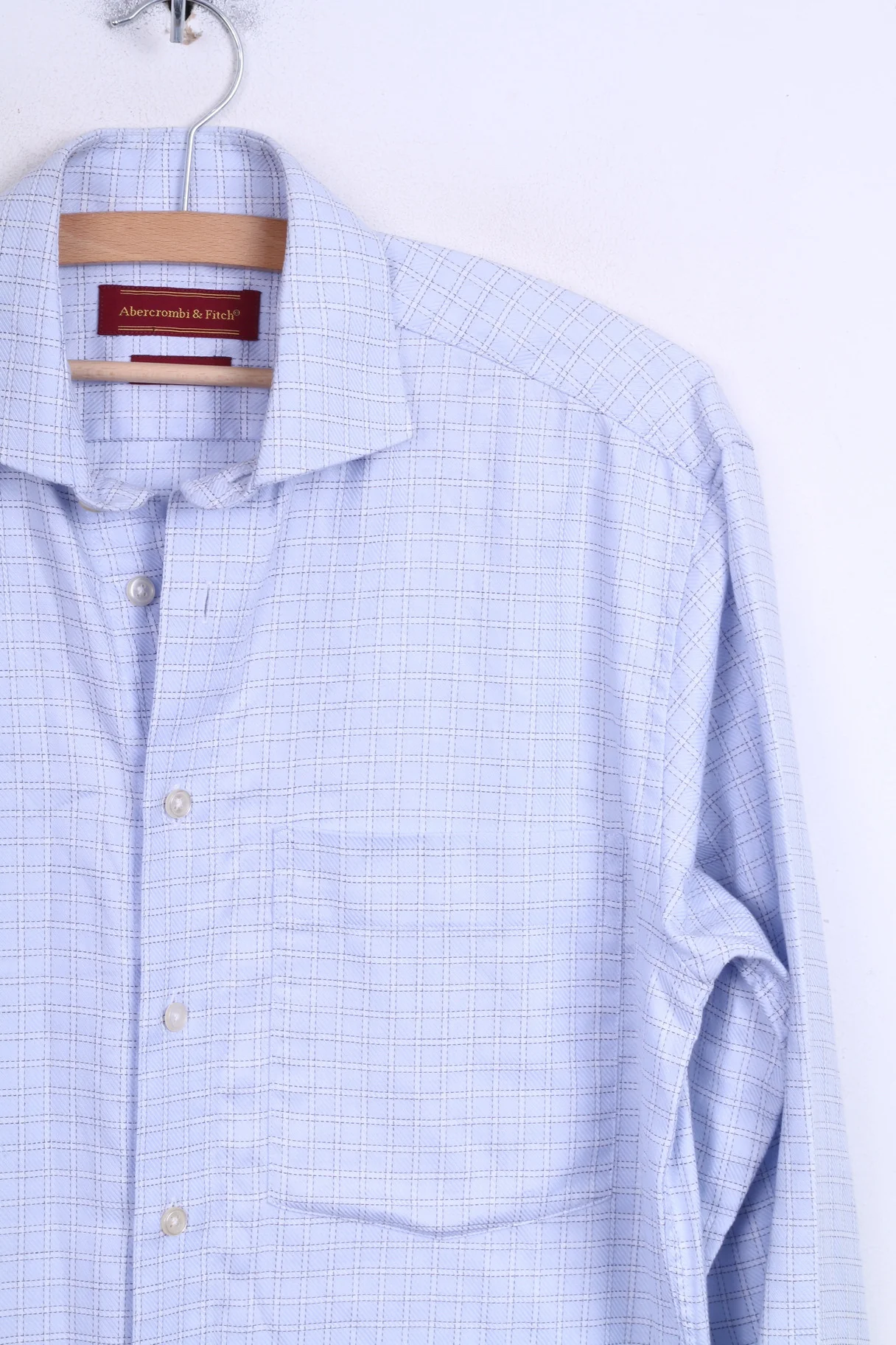 Abercrombi & Fitch Mens 38 M Casual Shirt Blue Check Long Sleeve - Image 3