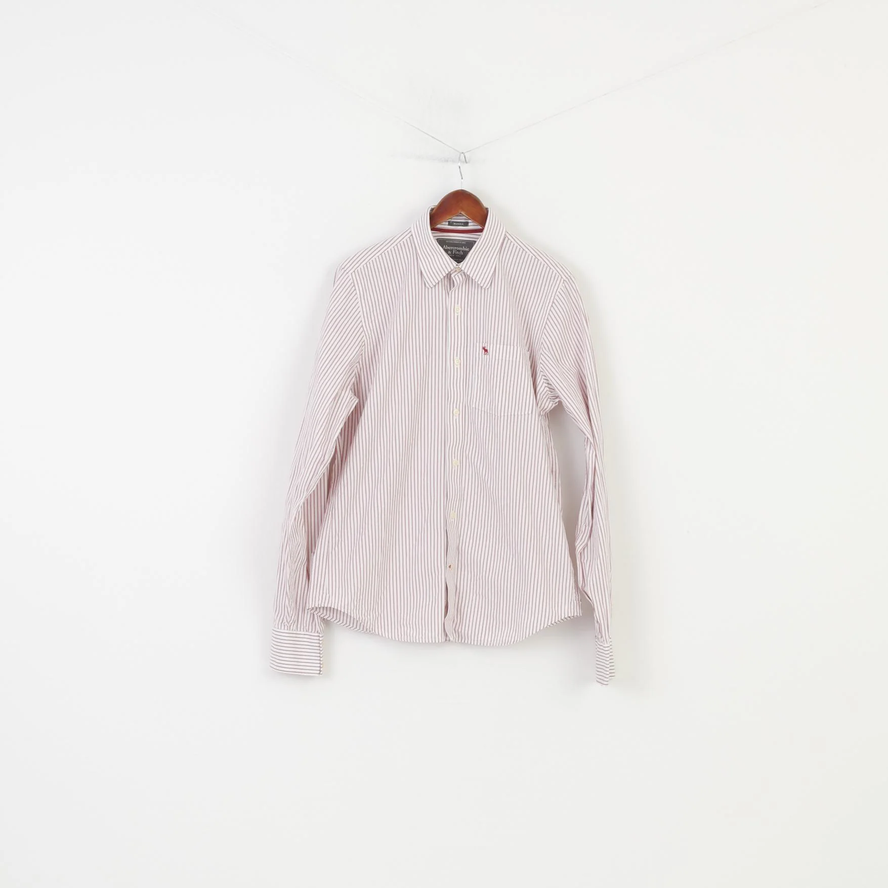 Abercrombie & Fitch Men L Casual Shirt Striped White Collar Long Sleeve Muscle New York Cotton Top