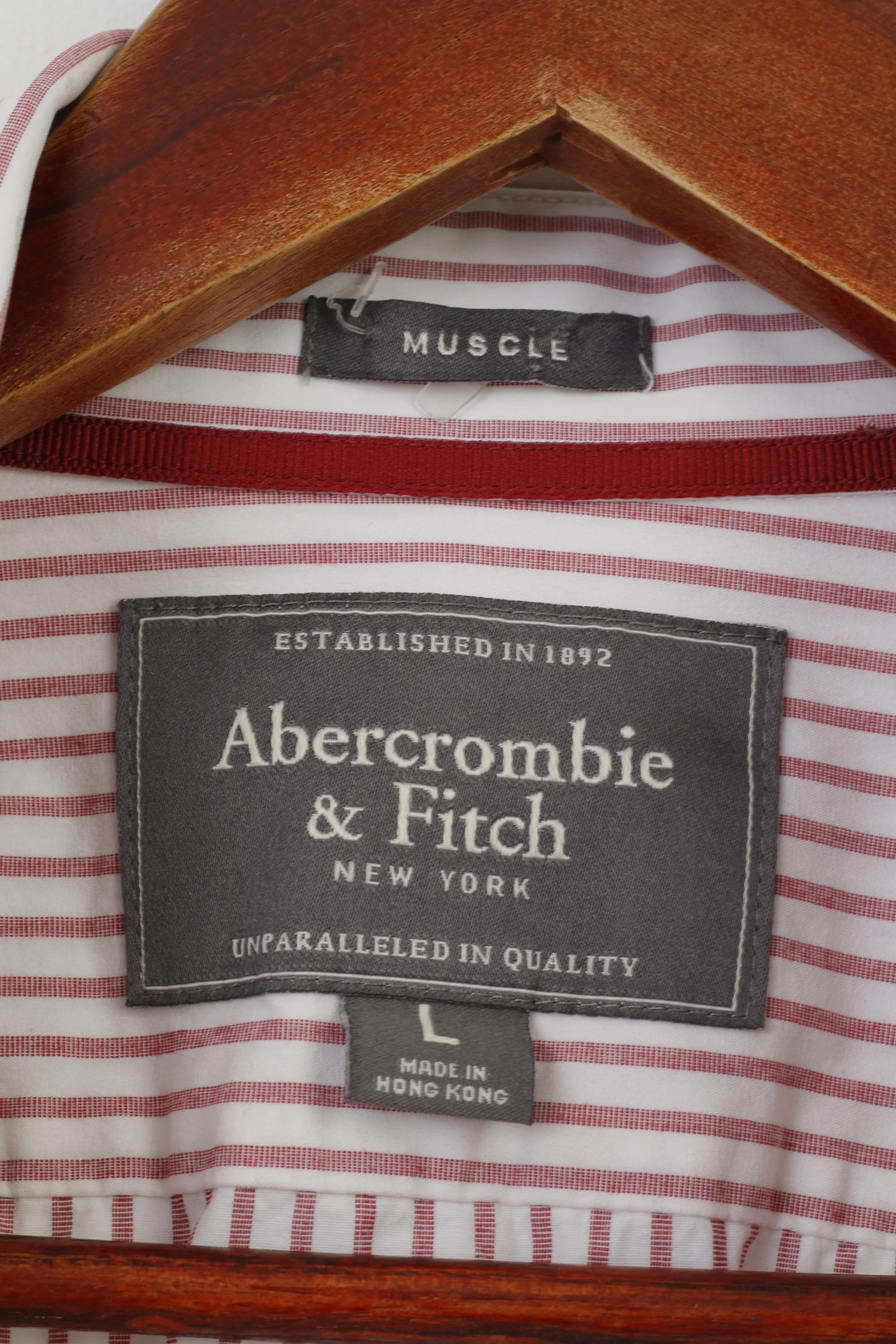 Abercrombie & Fitch Men L Casual Shirt Striped White Collar Long Sleeve Muscle New York Cotton Top - Image 5
