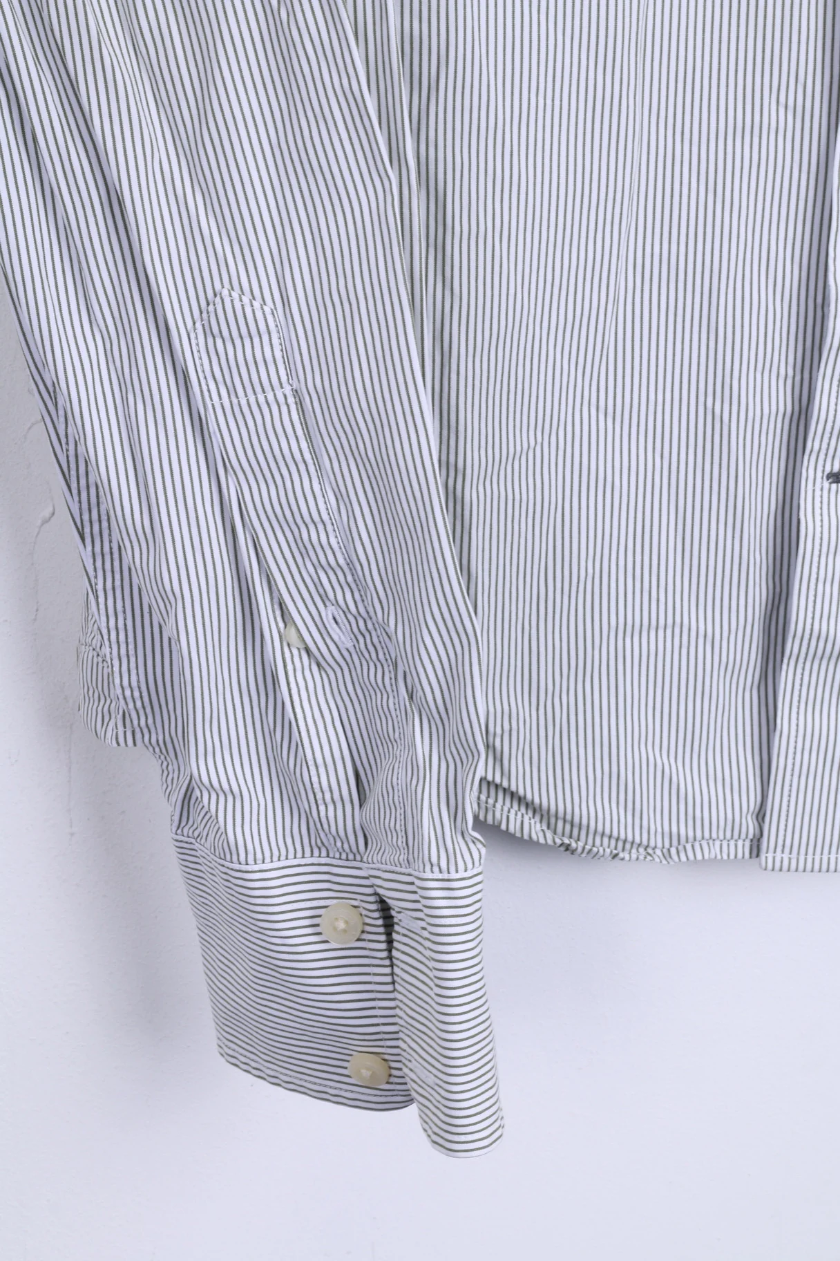 Abercrombie & Fitch Mens L Casual Shirt White Cotton Striped Muscle - Image 2