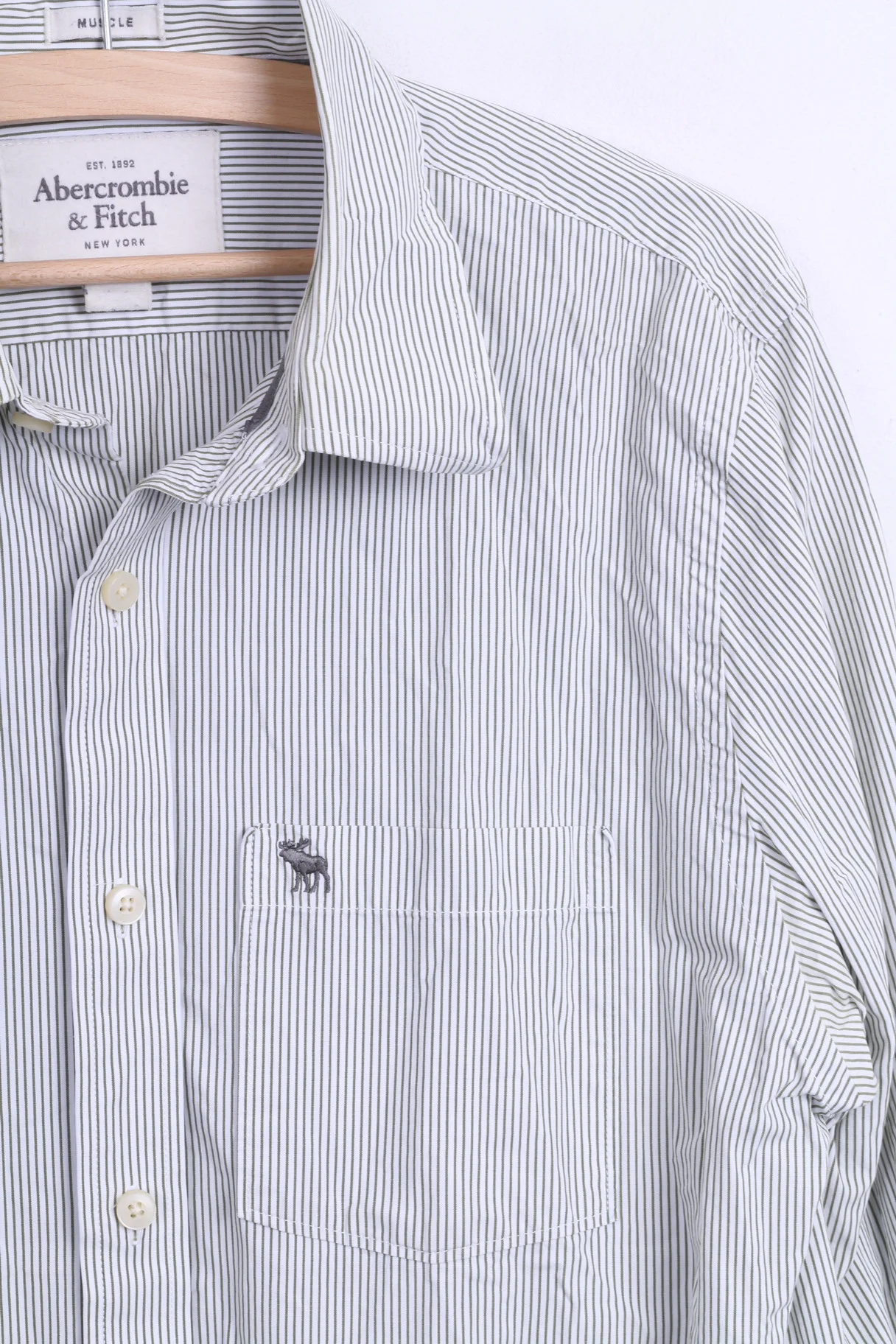 Abercrombie & Fitch Mens L Casual Shirt White Cotton Striped Muscle - Image 3