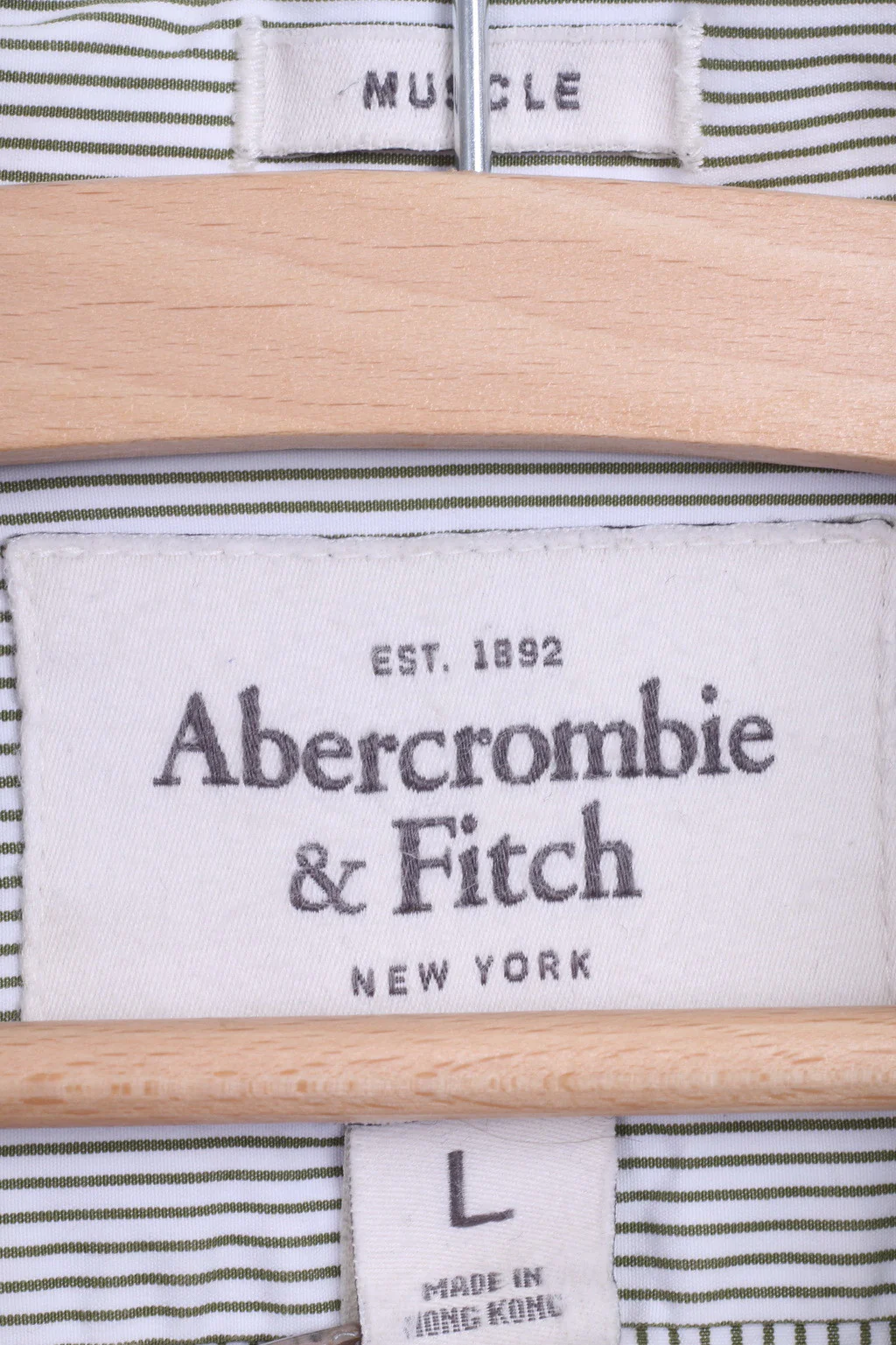 Abercrombie & Fitch Mens L Casual Shirt White Cotton Striped Muscle - Image 4