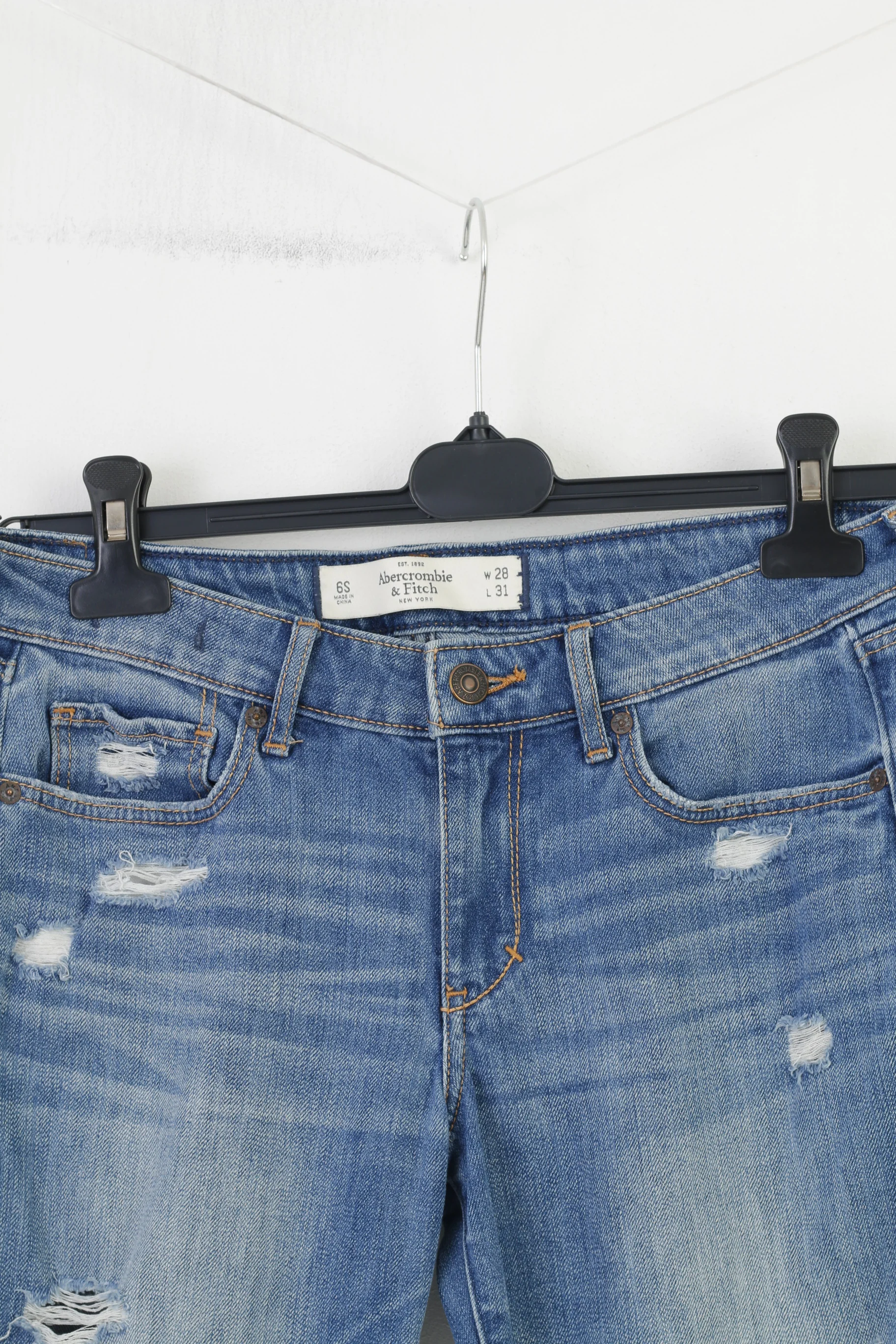 Abercrombie & Fitch Woman 28 Trousers Jeans Blue Ripped Cotton Classic Pants - Image 2