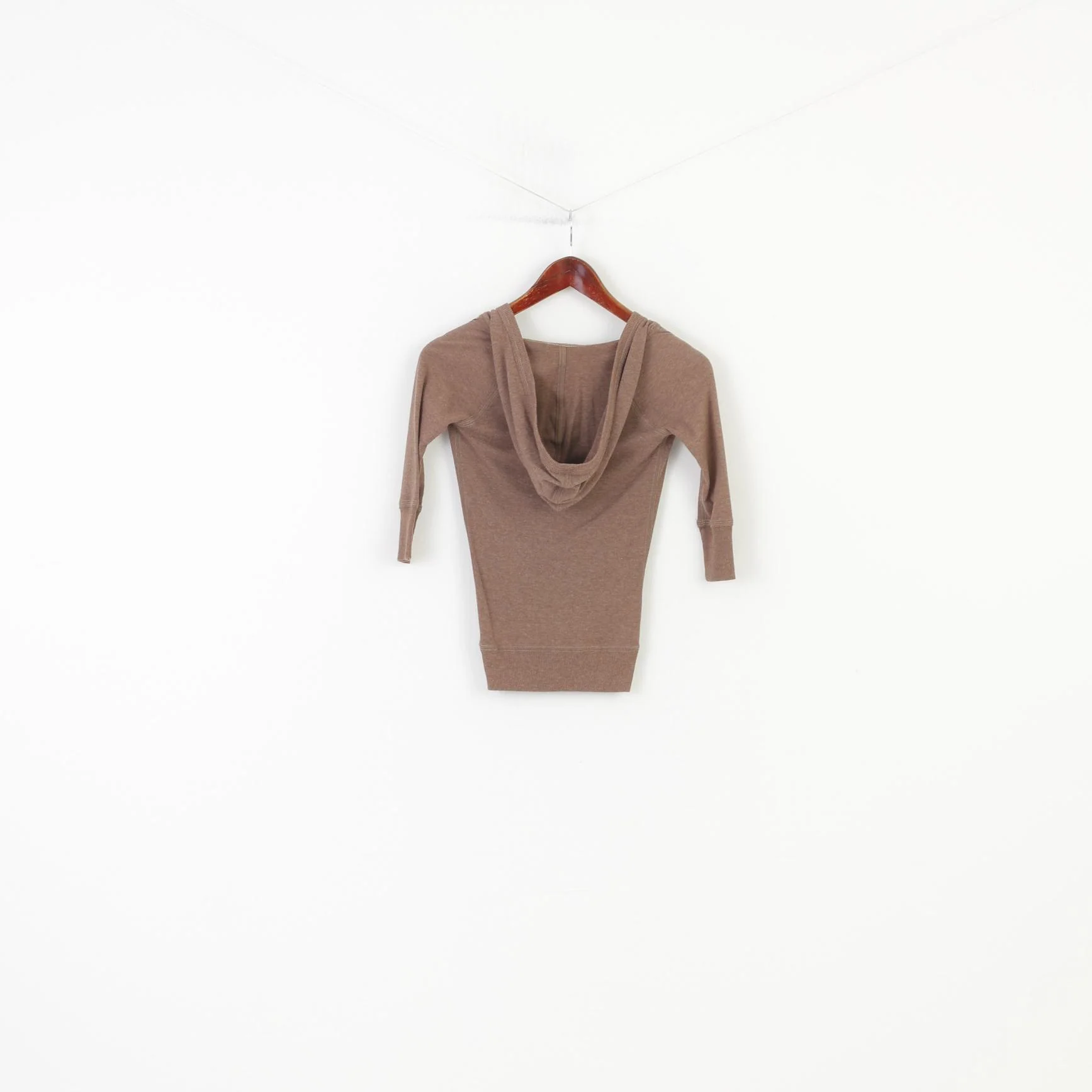 Abercrombie Girls L Shirt Jumper Brown Cotton Hood V Neck Vintage Top - Image 7