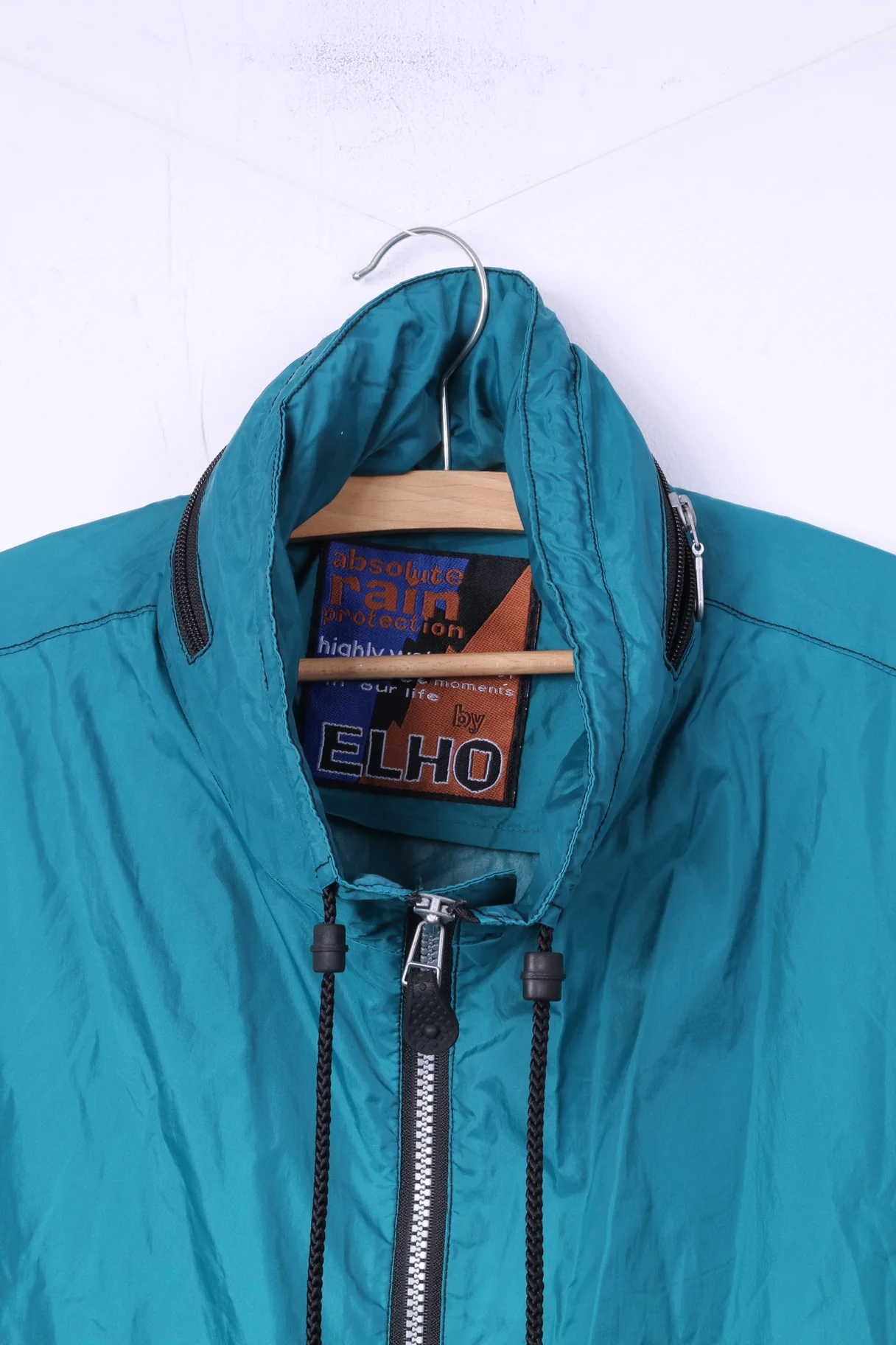 Absolute Rain Protection by Elho Men L Jacket Green Zip Up Vintage 90s Hidden Hood Top - Image 2