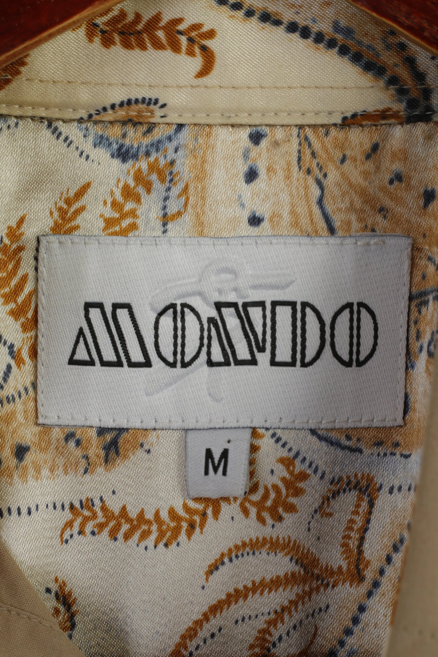 MONDO Men M Casual Shirt Beige Cotton Lycra Emroidered Knight Long Sleeve Top - Image 6