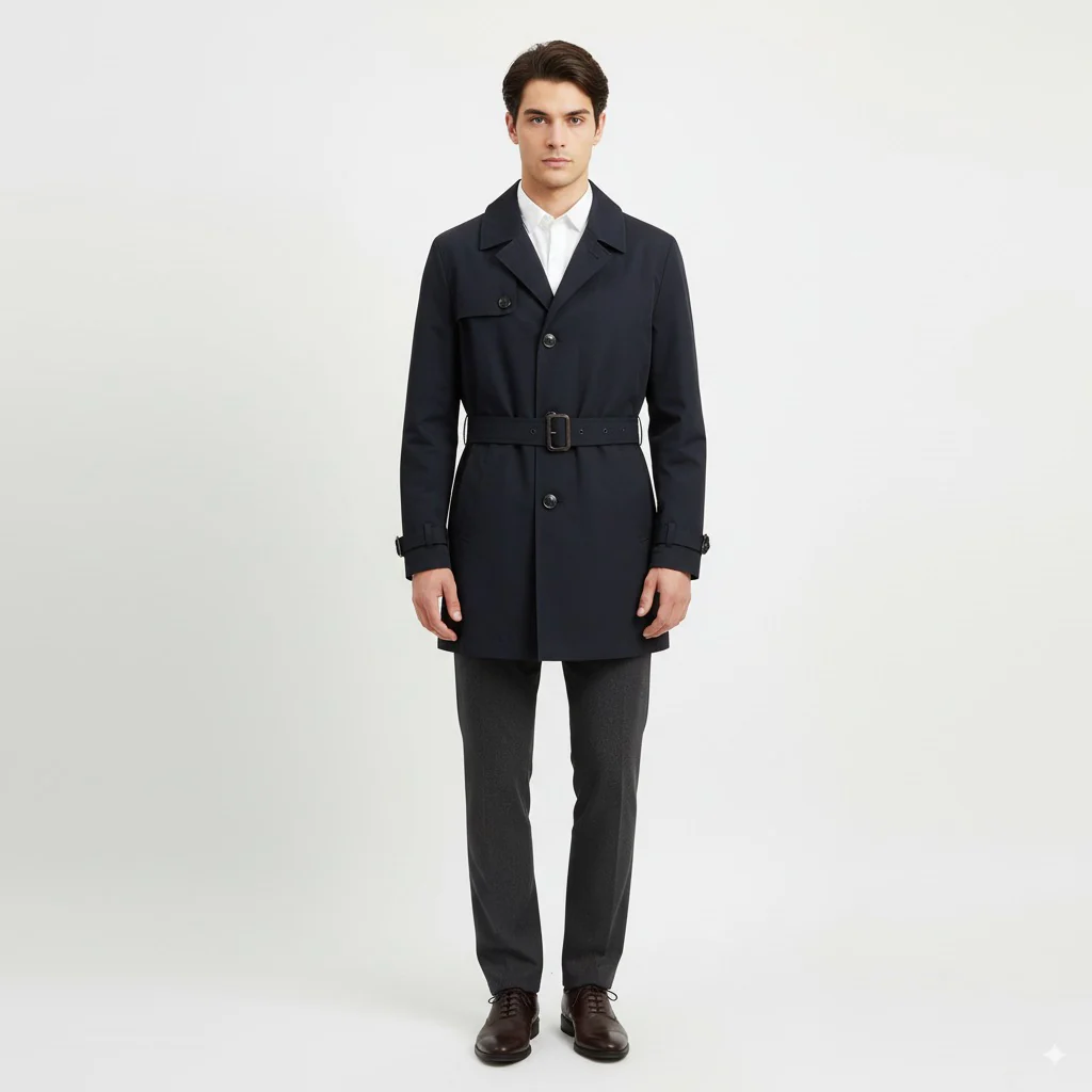 Tommy Hilfiger Tailored Men 54 L Coat Navy Shiny Belted Buttoned Casual Top