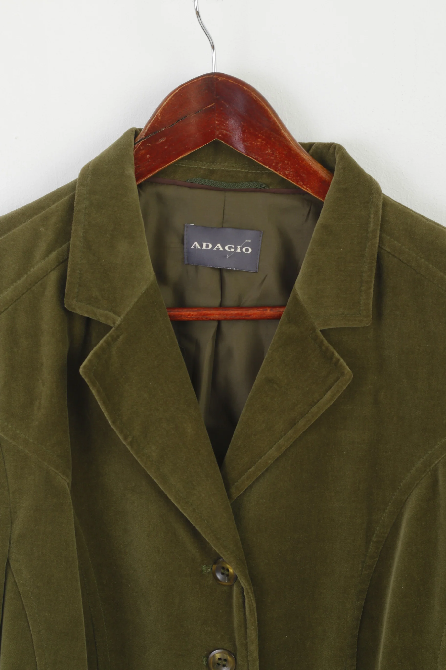 Adagio Women 44 18 XL Blazer Green Cotton Shiny Vintage Single Breasted Jacket - Image 2