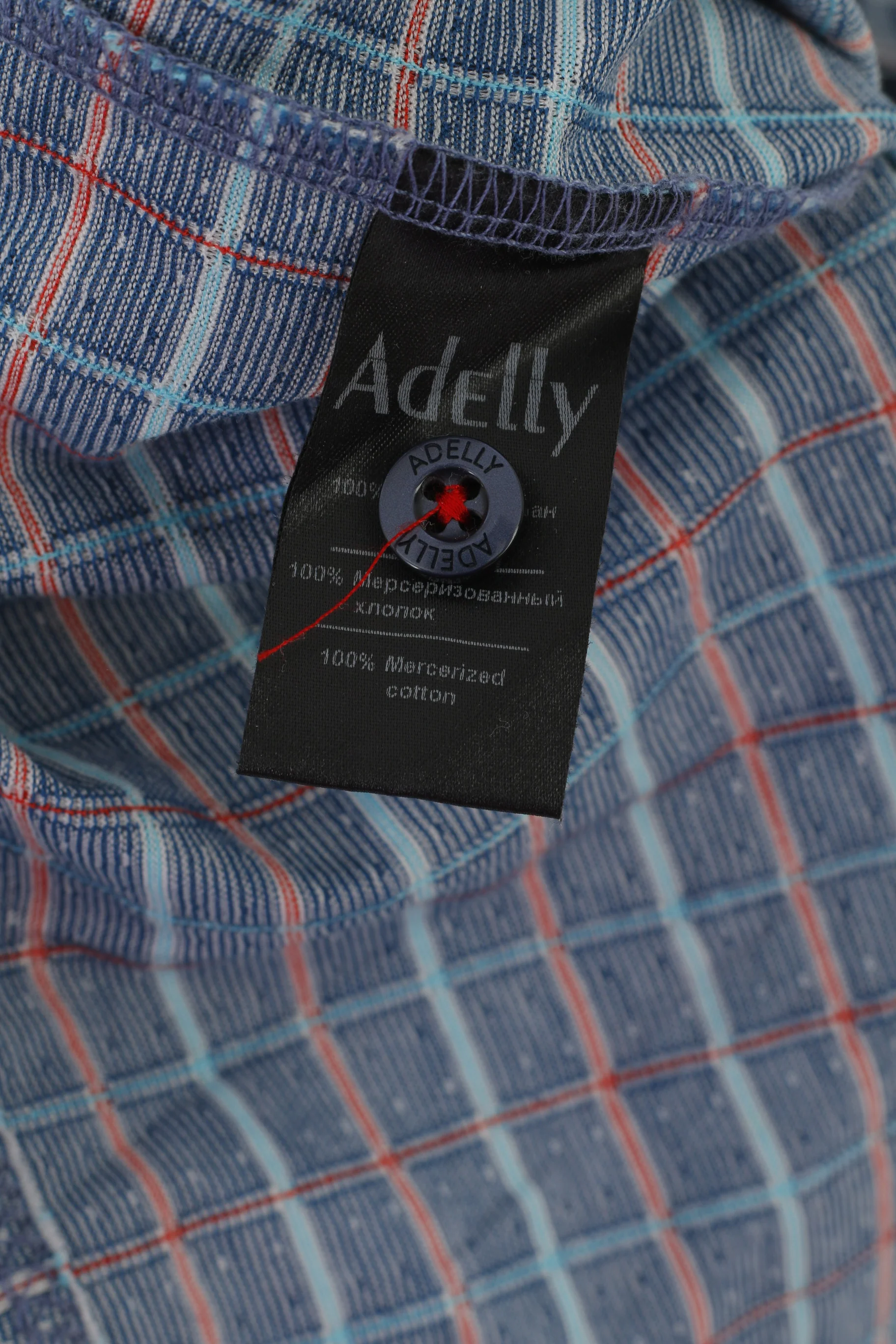 Adelly Men L Polo Shirt Blue Cotton Check Pocket Detailed Buttons Classic Top - Image 4