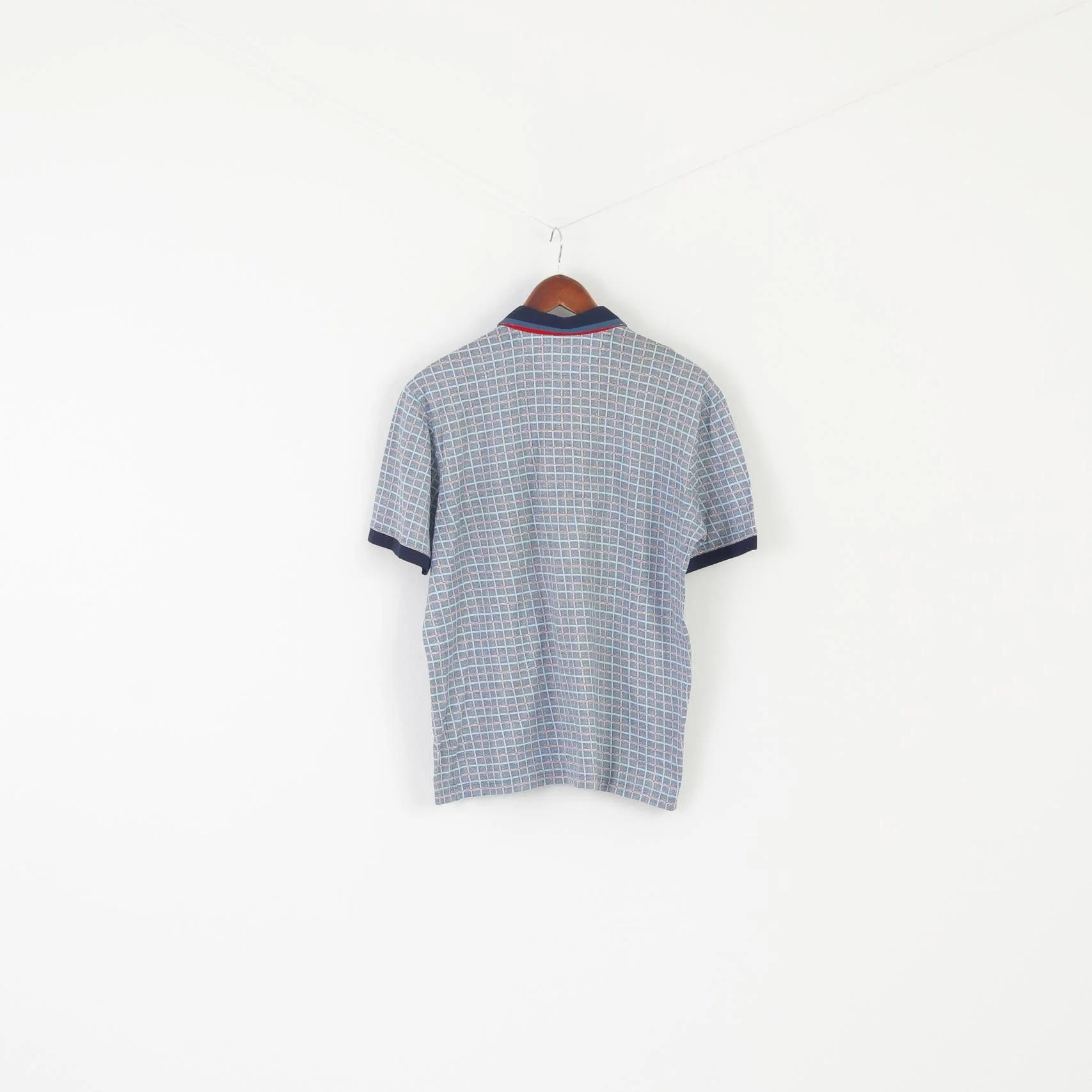 Adelly Men L Polo Shirt Blue Cotton Check Pocket Detailed Buttons Classic Top - Image 5
