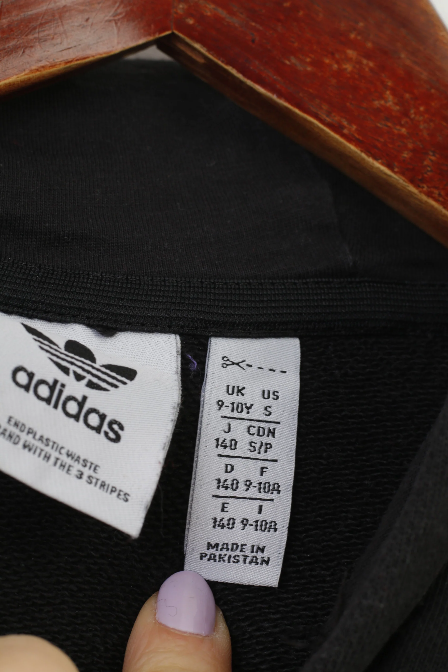 Adidas Girls 140 9 Age Sweatshirt Black Hoodie Cotton Vintage Sport Top - Image 6