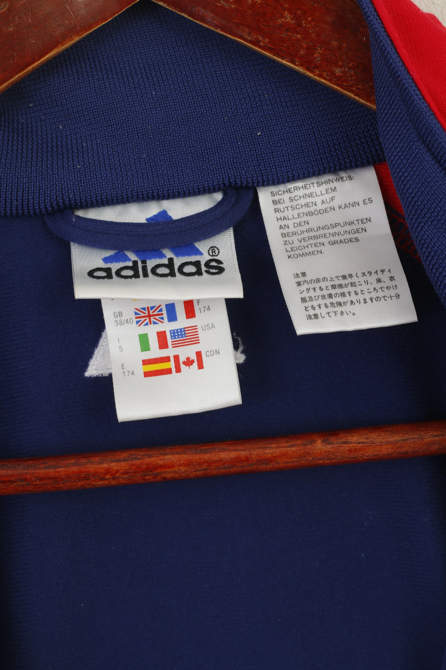 Adidas Men 174 M Sweatshirt Navy Red Vintage 01 Full Zip Shiny Oldschool Track Top - Image 5