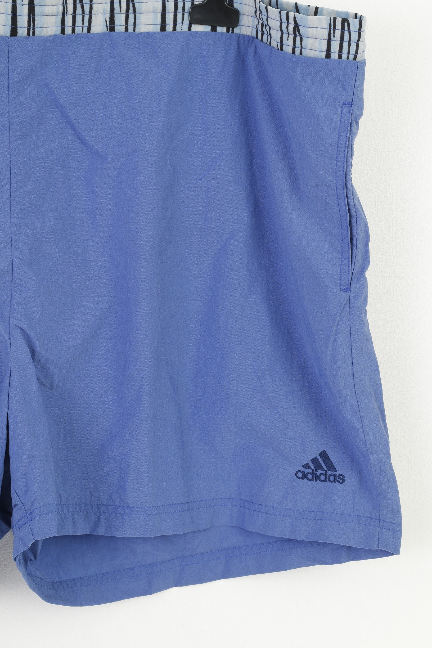 Adidas Men 2XL Shorts Blue Training Sportswear Nylon Waterproof 3 Stripes Vintage Pants - Image 3