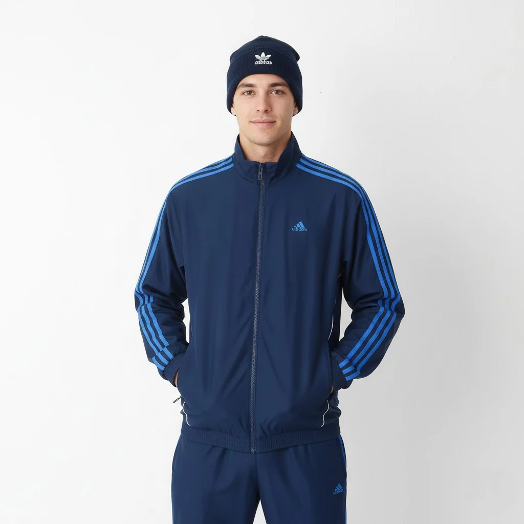Adidas Men 38/40 M Jacket Navy Training Activewear Bomber Zip Up Top