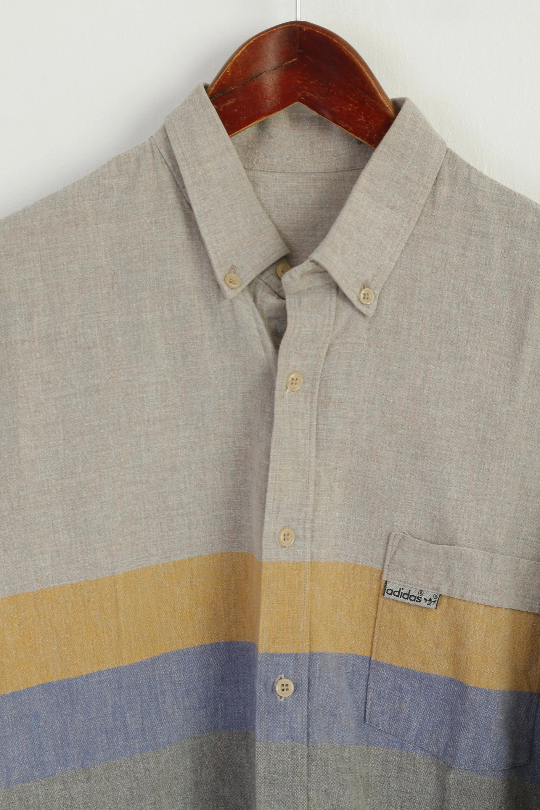 Adidas Men 40 15.5 S Casual Shirt Blue Vintage Cotton West Germany Long Sleeve Top - Image 3