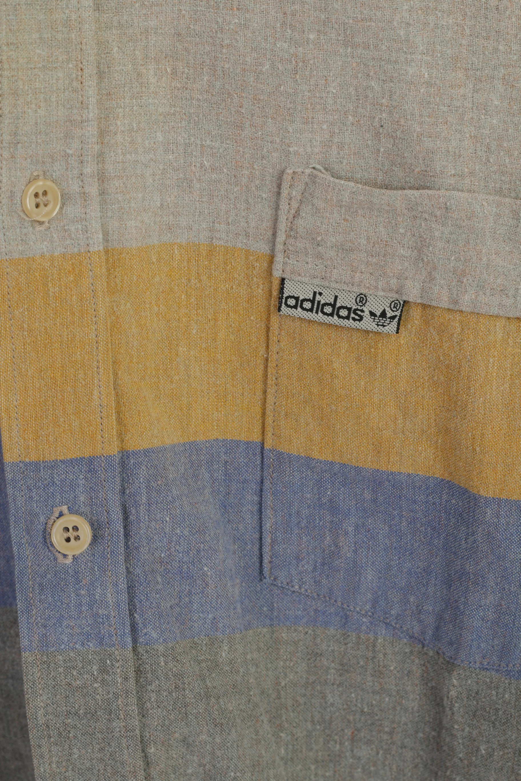 Adidas Men 40 15.5 S Casual Shirt Blue Vintage Cotton West Germany Long Sleeve Top - Image 5