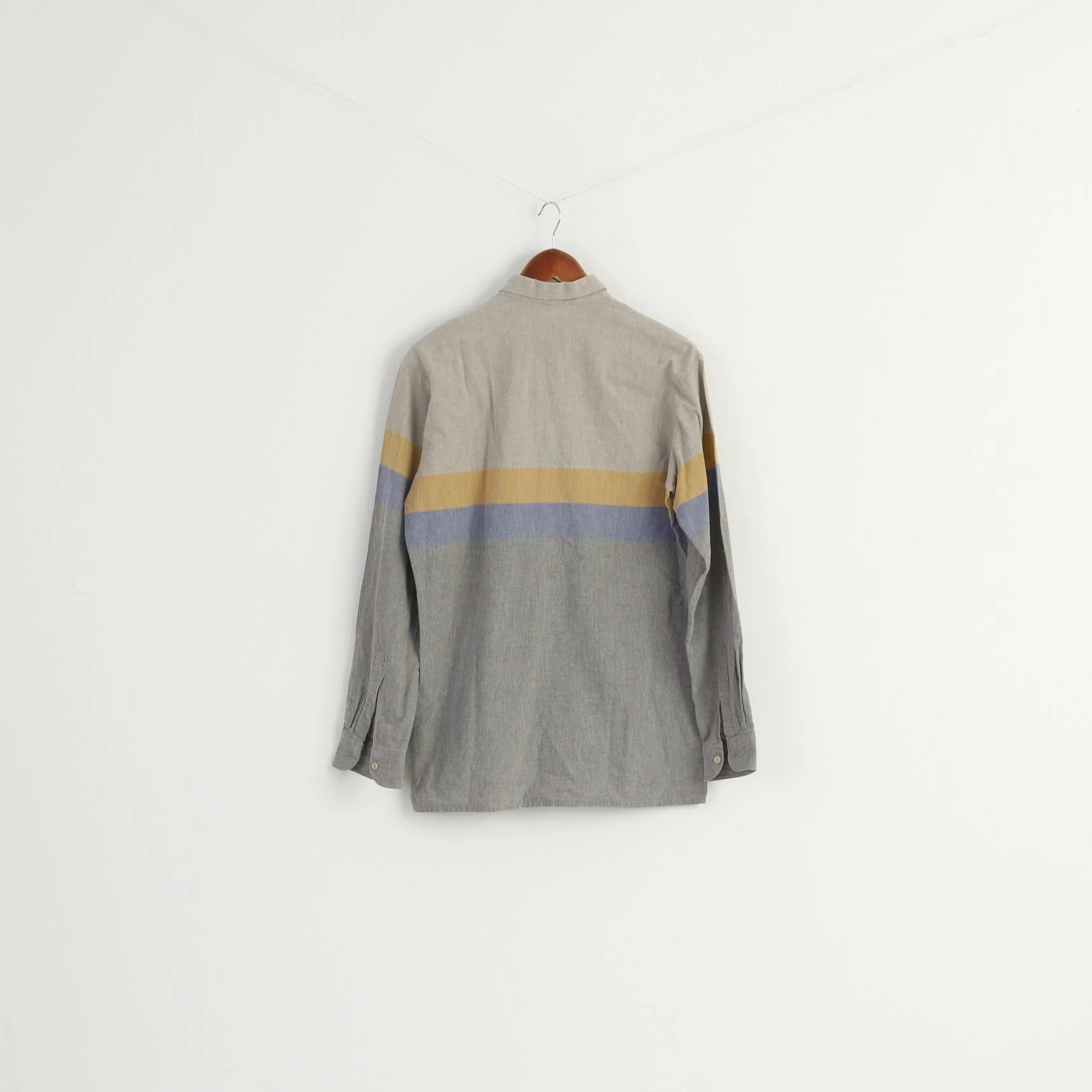 Adidas Men 40 15.5 S Casual Shirt Blue Vintage Cotton West Germany Long Sleeve Top - Image 7