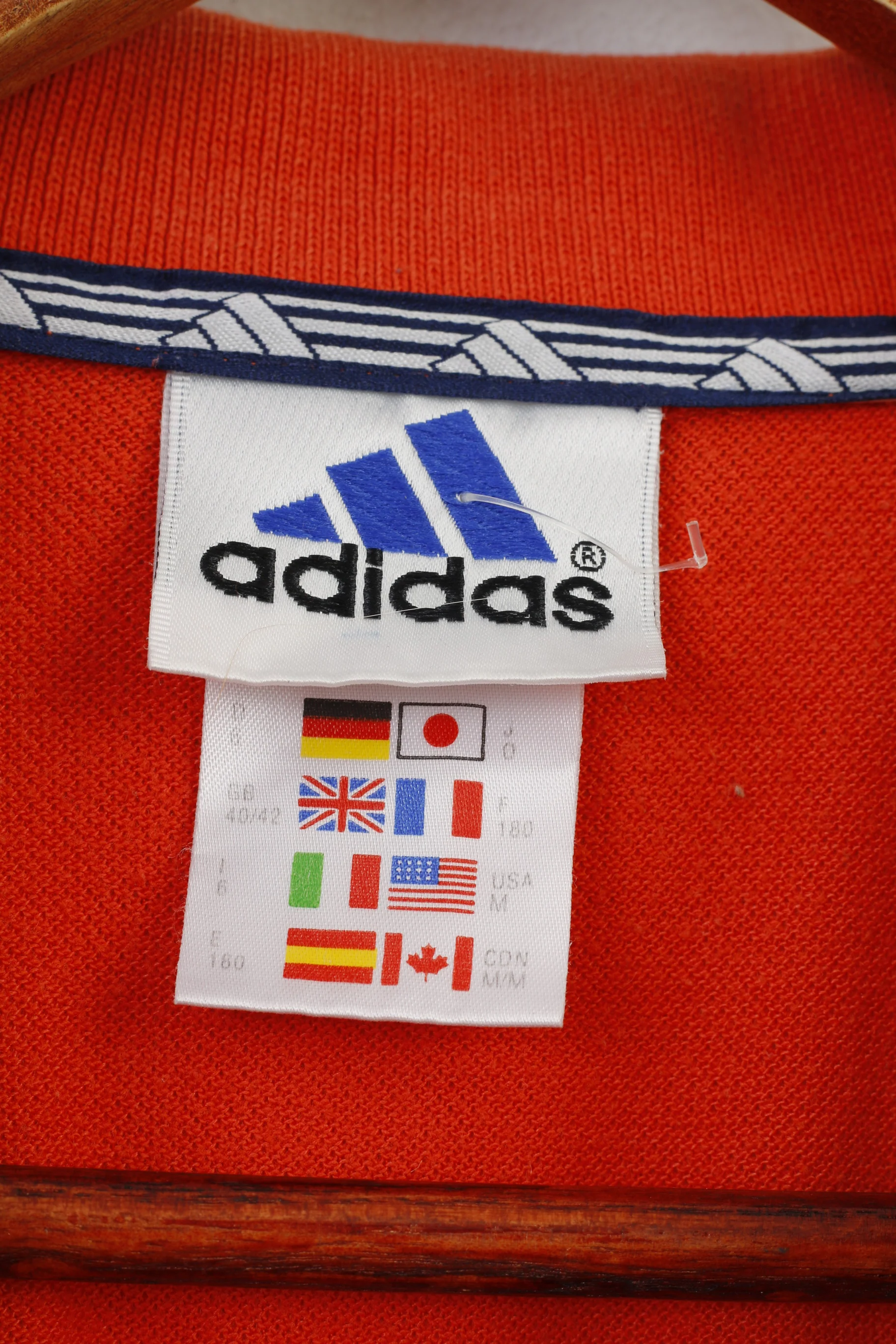 Adidas Men 40 L Polo Shirt Orange Short Sleeve Cotton 3 Stripes Vintage Top - Image 6