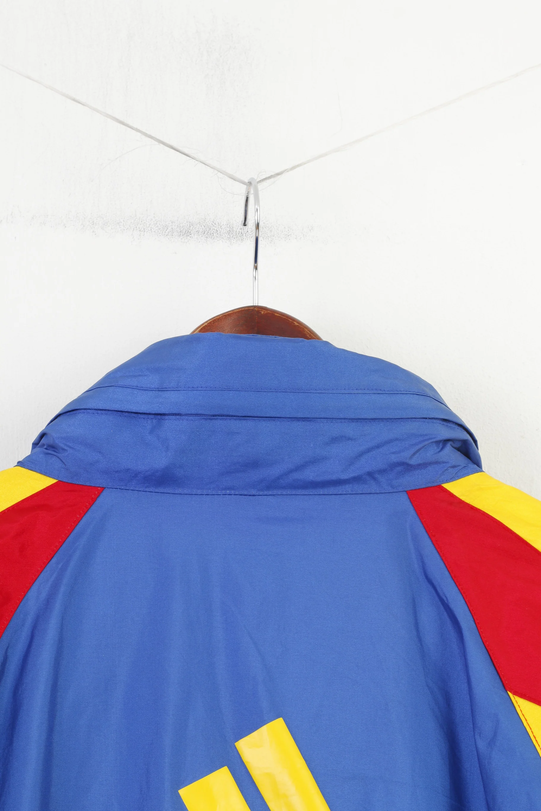 Adidas Men 186 L Jacket Blue Vintage Parka Full Zipper Hidden Hood Nylon 90s Top - Image 10