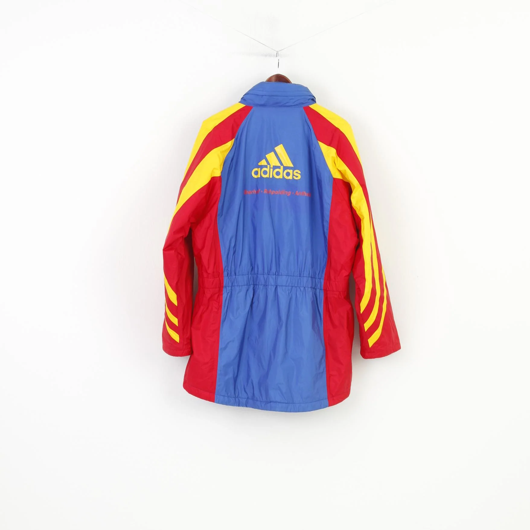 Adidas Men 186 L Jacket Blue Vintage Parka Full Zipper Hidden Hood Nylon 90s Top - Image 11
