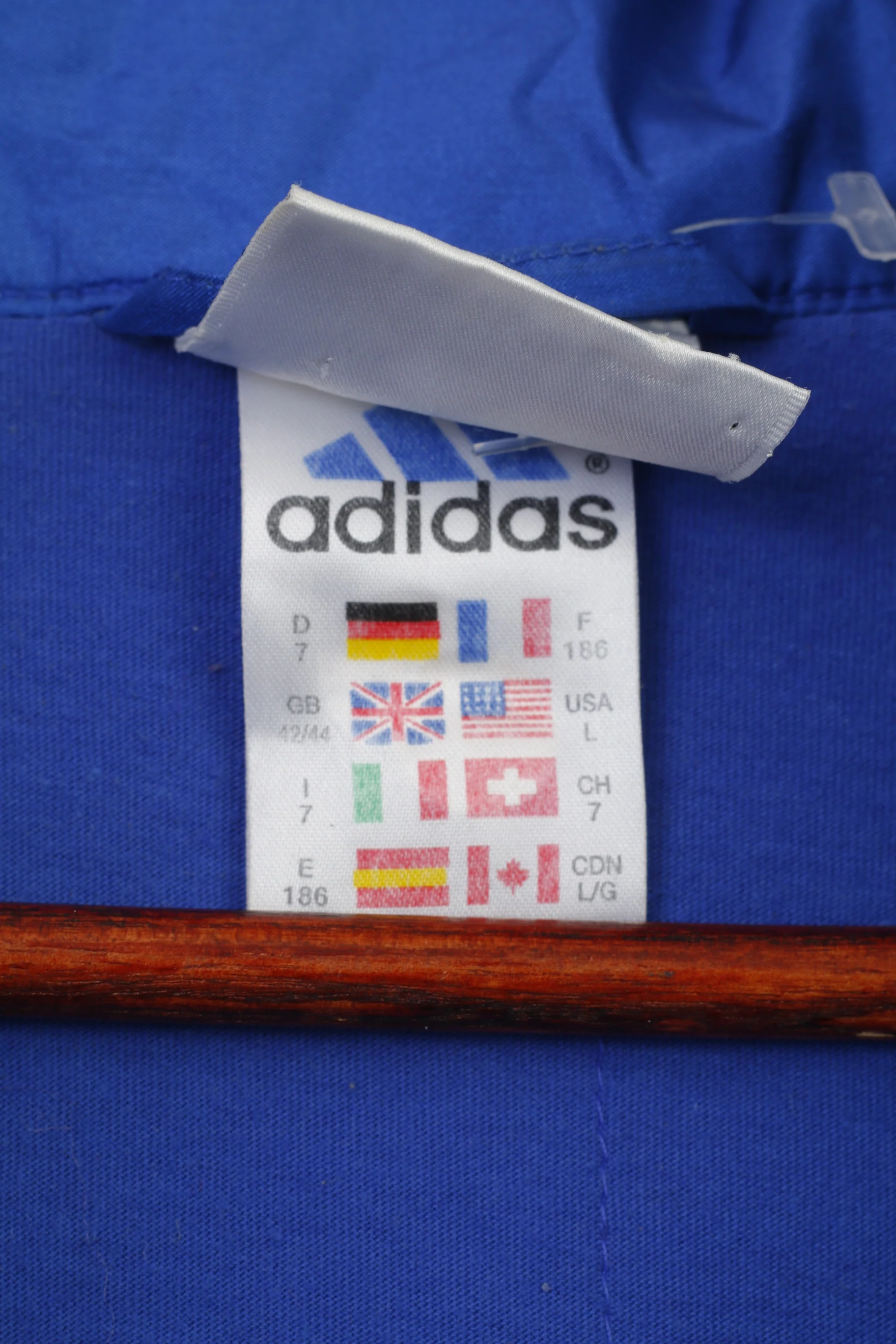 Adidas Men 186 L Jacket Blue Vintage Parka Full Zipper Hidden Hood Nylon 90s Top - Image 8