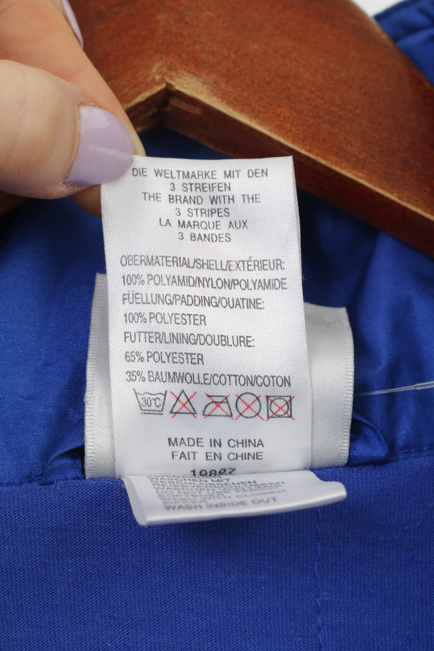 Adidas Men 186 L Jacket Blue Vintage Parka Full Zipper Hidden Hood Nylon 90s Top - Image 9