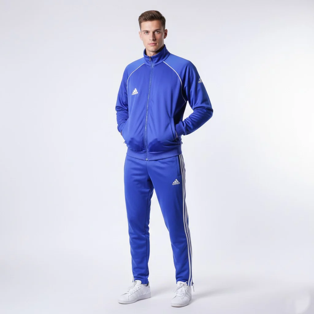 Adidas Men 42/44 XL Sweatshirt Blue Shiny Vintage Full Zipper Navy Sportswear Top