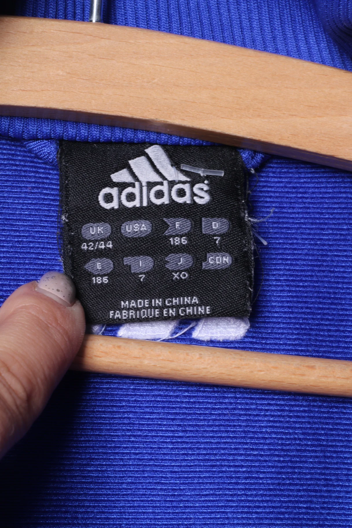 Adidas Men 42/44 XL Sweatshirt Blue Shiny Vintage Full Zipper Navy Sportswear Top - Image 6