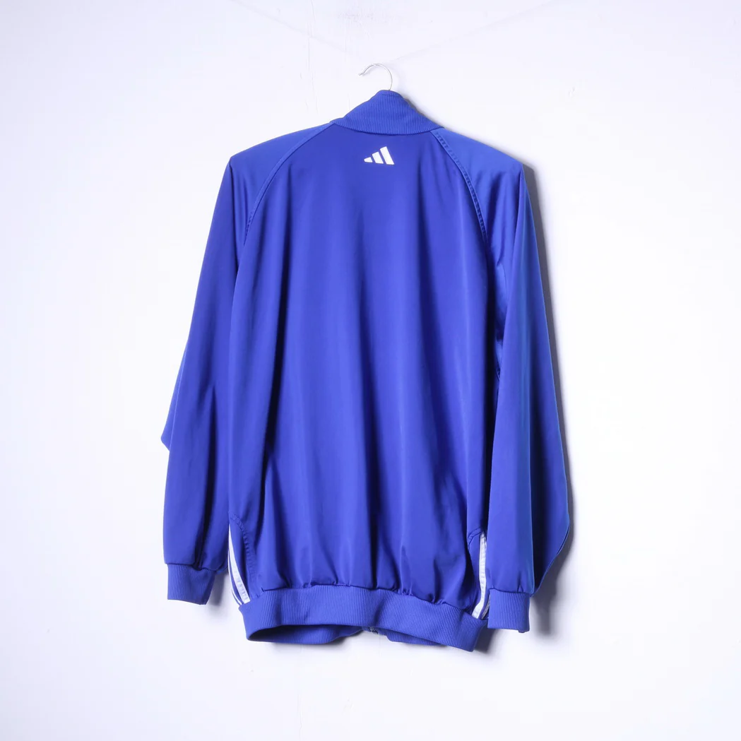 Adidas Men 42/44 XL Sweatshirt Blue Shiny Vintage Full Zipper Navy Sportswear Top - Image 8