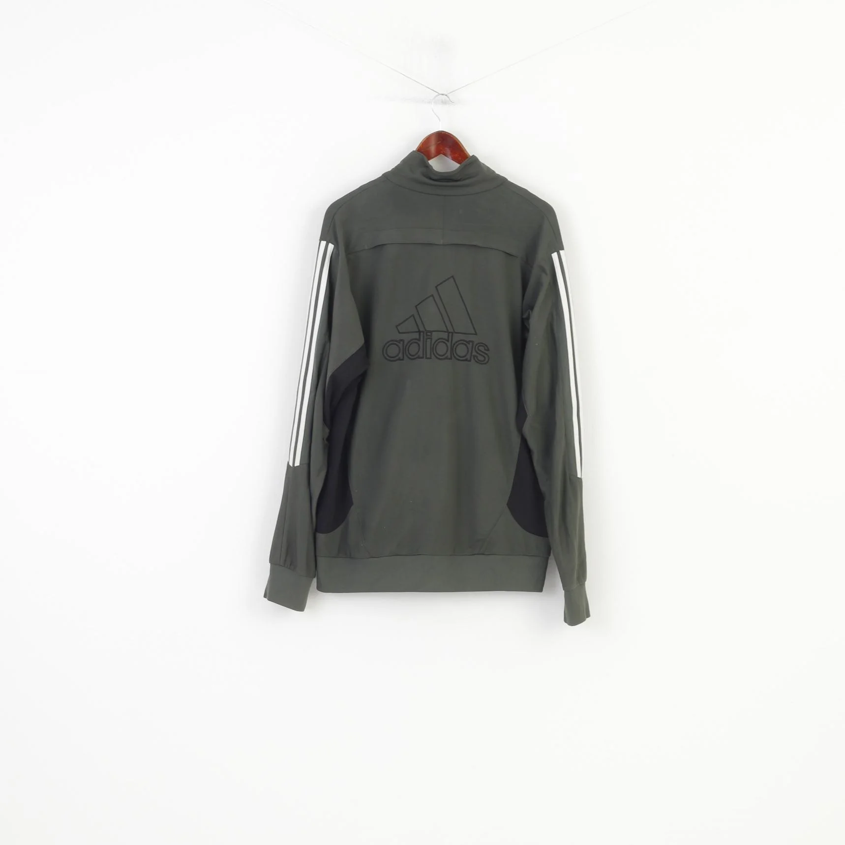 Adidas Men 44 L Sweatshirt Full Zipper Grey Sportswear Vintage Training 3 Stripes Top - Image 8