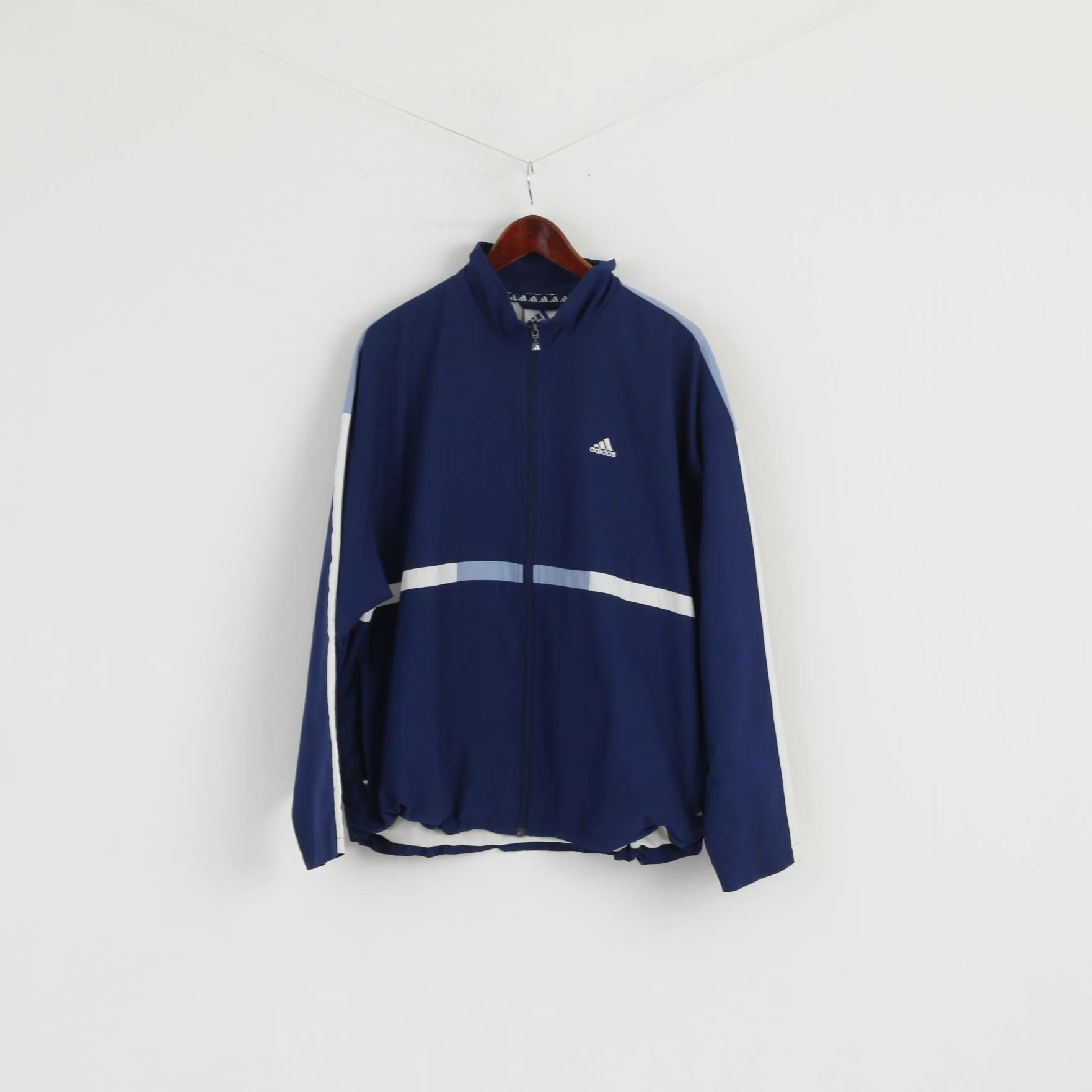 Adidas Men 52 L Jacket Blue Vintage Bomber Full Zipper Active Tennis Top - Image 2