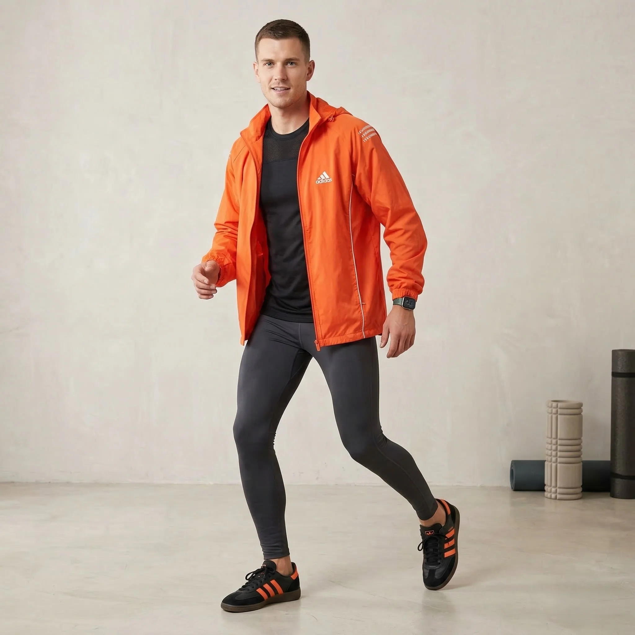Adidas Men L 182 Jacket Orange Vintage Hooded Sportswear Full Zip Top