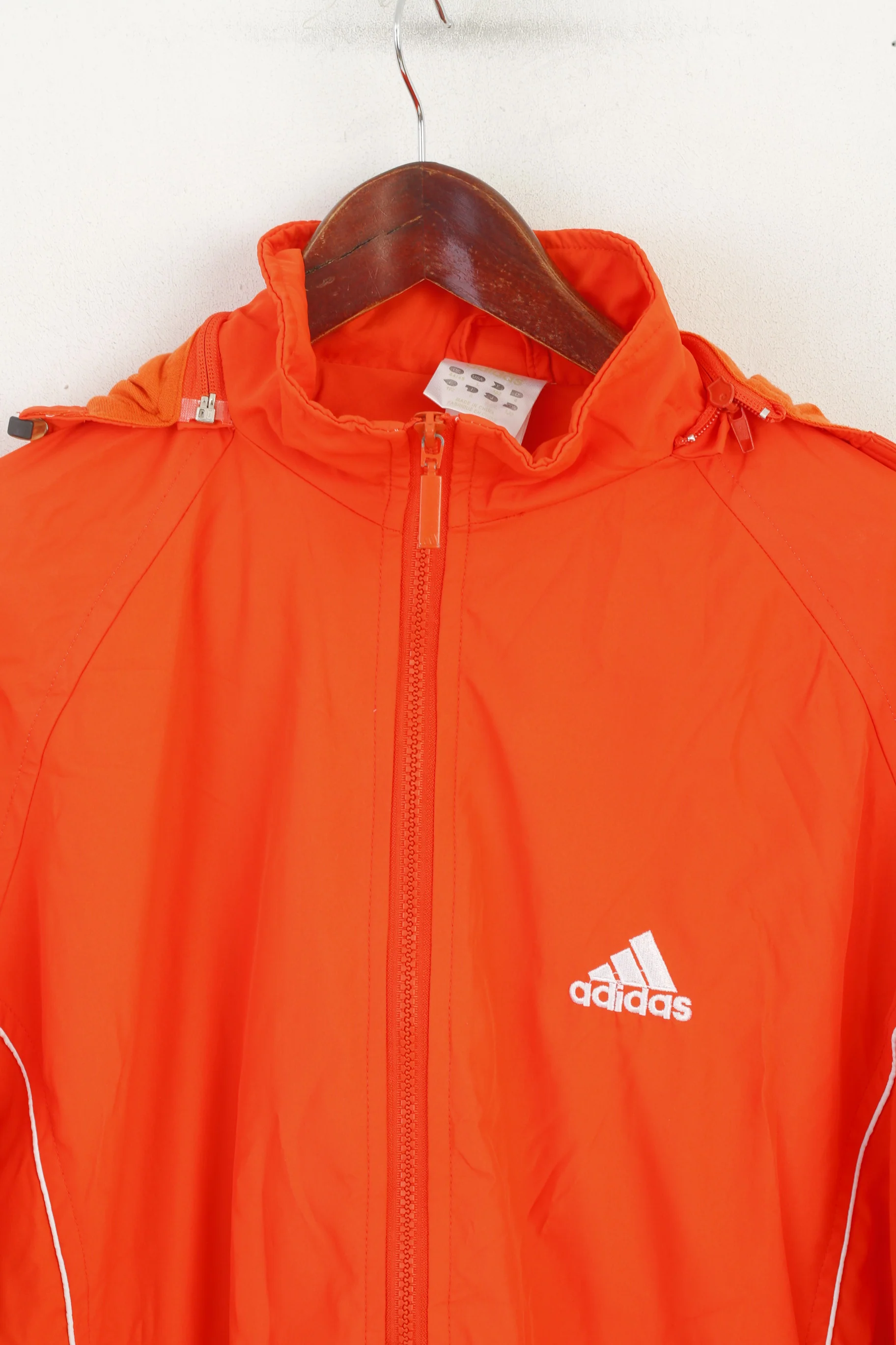 Adidas Men L 182 Jacket Orange Vintage Hooded Sportswear Full Zip Top - Image 3