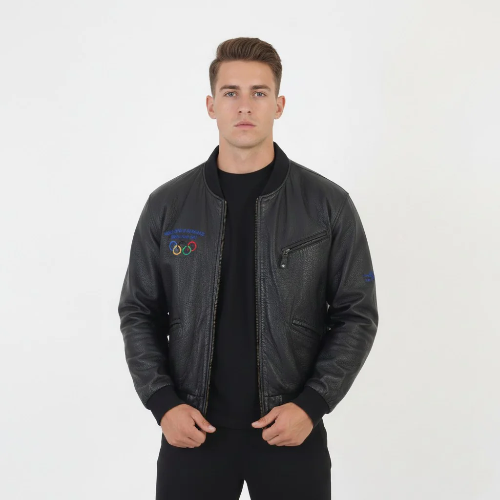 Adidas Men L 192 Leather Jacket Black Olympic Collection 1932 Los Angeles Vintage Top