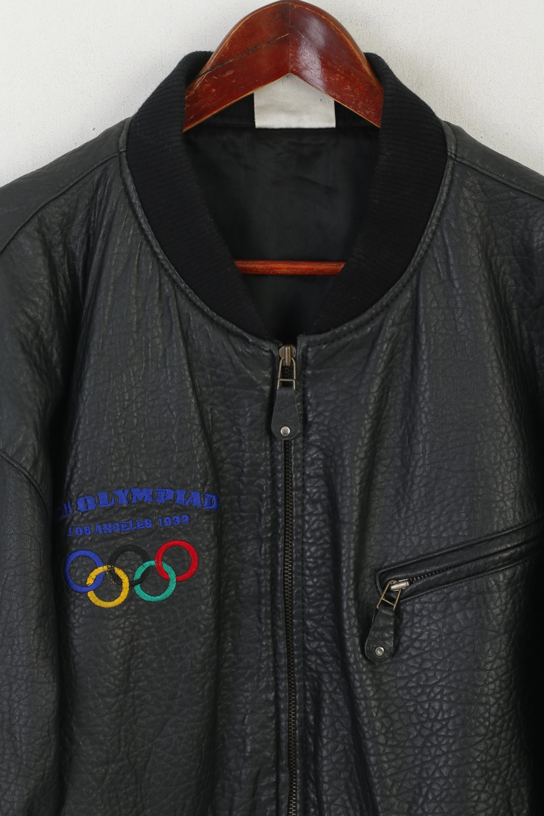 Adidas Men L 192 Leather Jacket Black Olympic Collection 1932 Los Angeles Vintage Top - Image 3