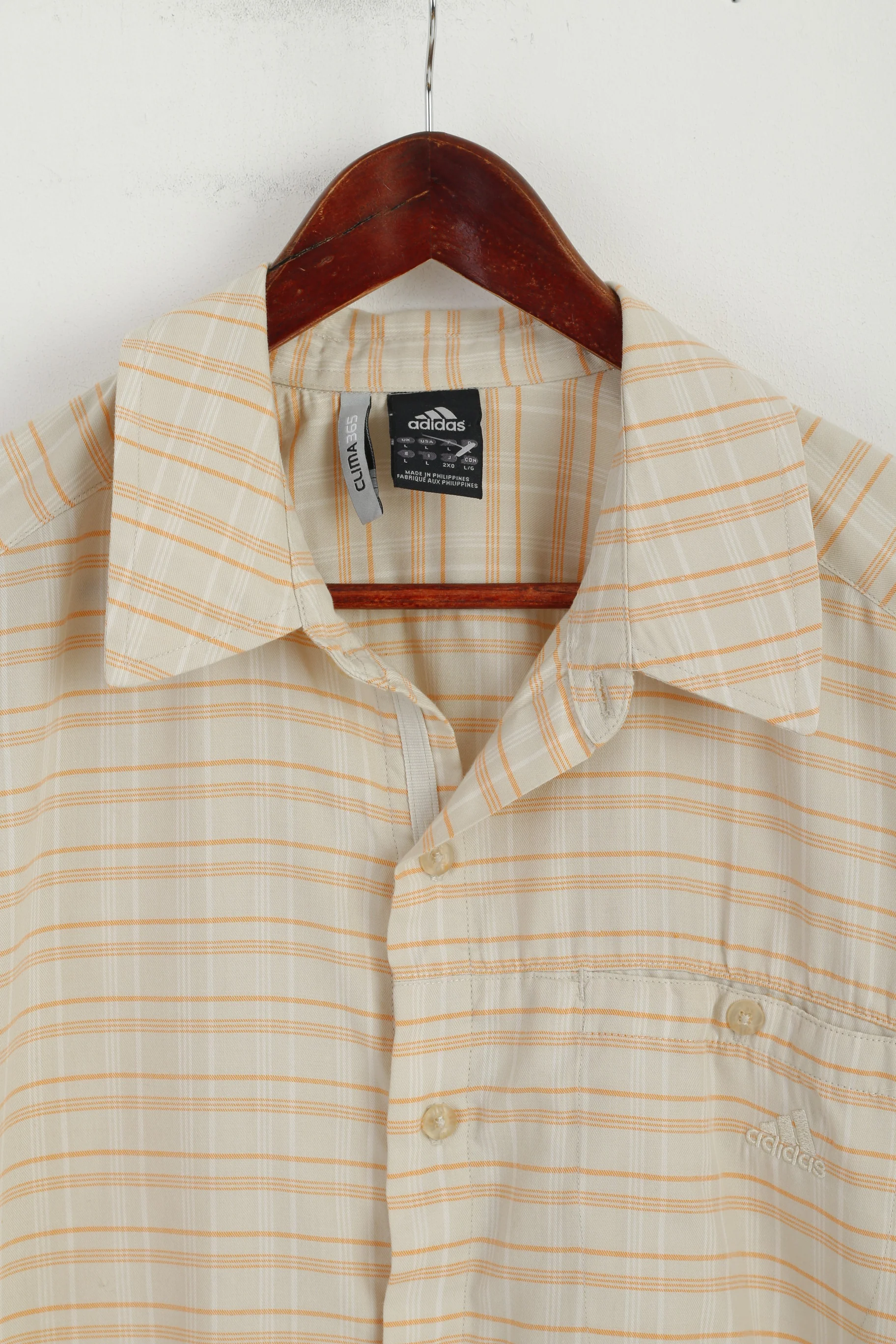 Adidas Men  L Casual Shirt Beige Pockets Trekking Outdoor Cotton Blend Buttons Top - Image 3