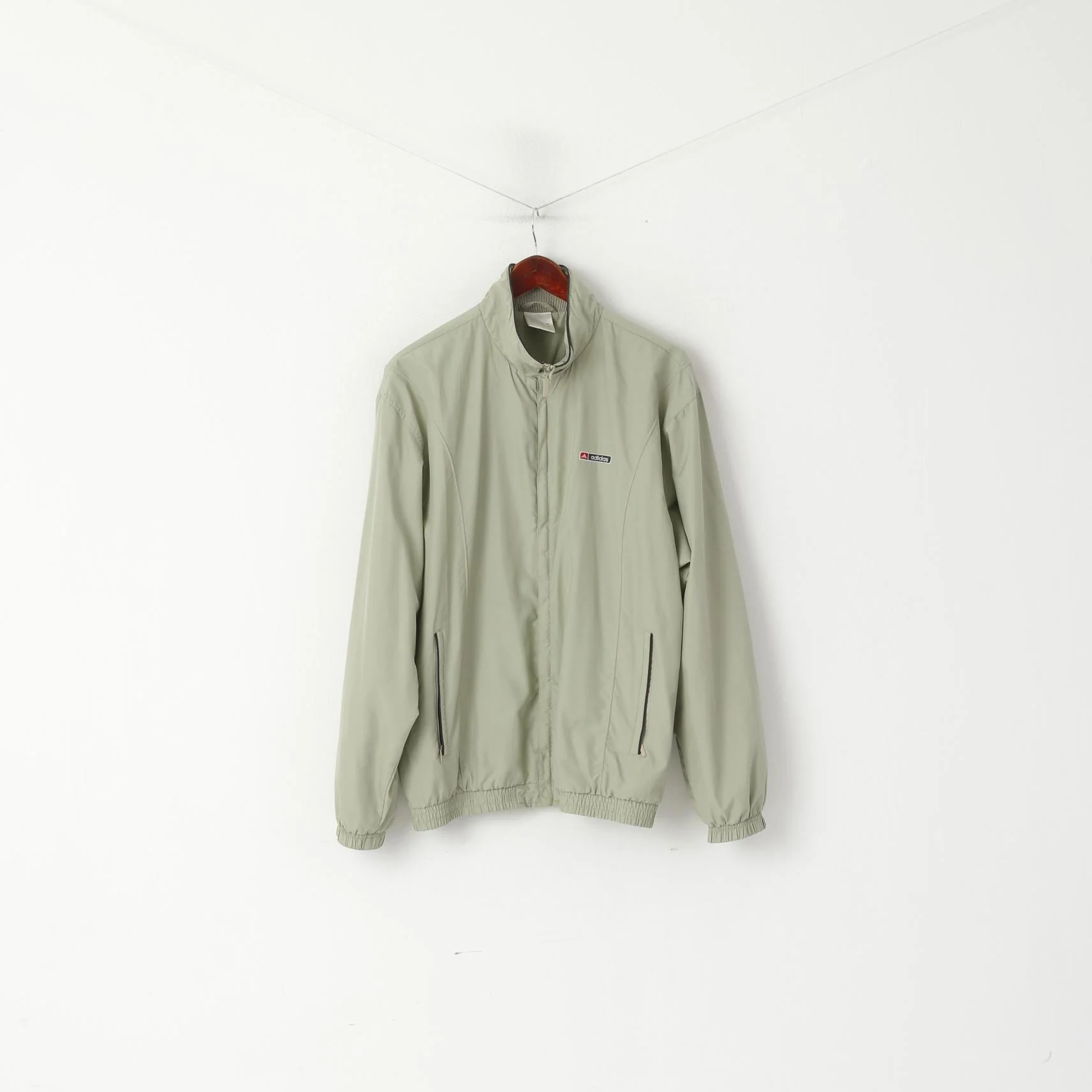Adidas Men L Jacket Beige Vintage Sportswear Lightweight Retro Zip Up Top - Image 2