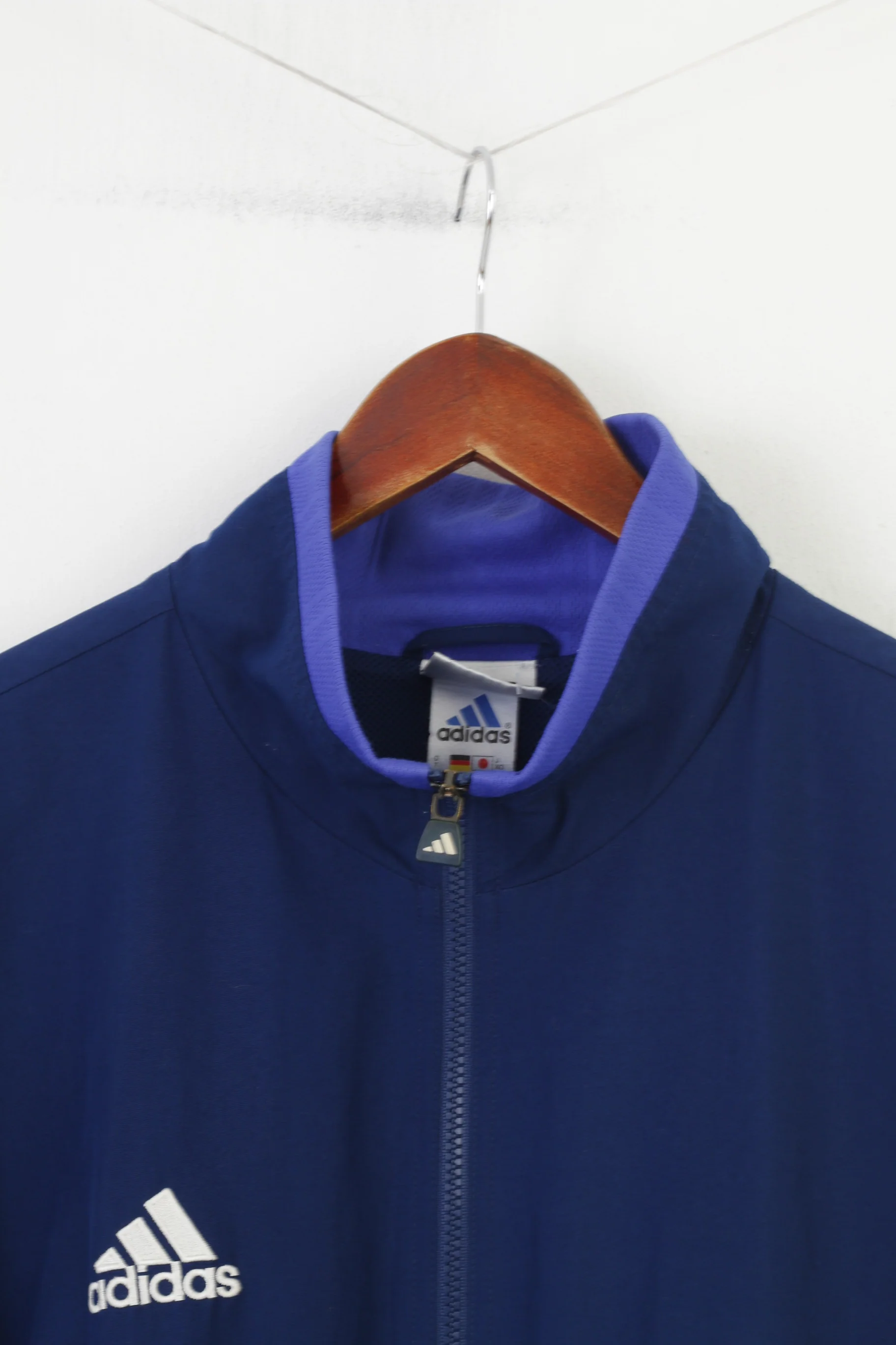 Adidas Men L Jacket Navy  Full Zipper 3 Stripes  Vintage Oldschool 90s Oversize Top - Image 2