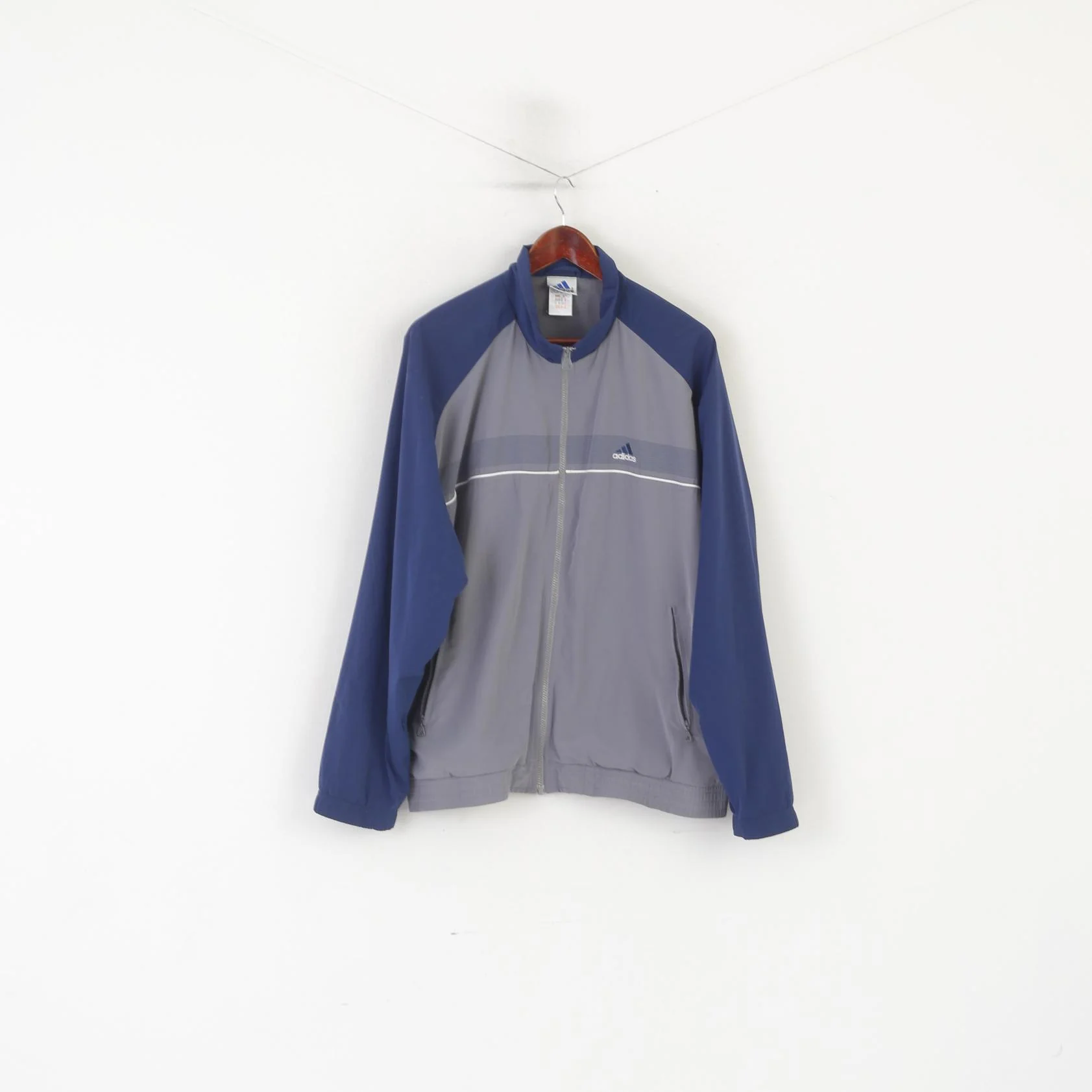 Adidas Men L Jacket Navy Gray Vintage Full Zipper 90s Lightweight Sportswear Top - Image 2