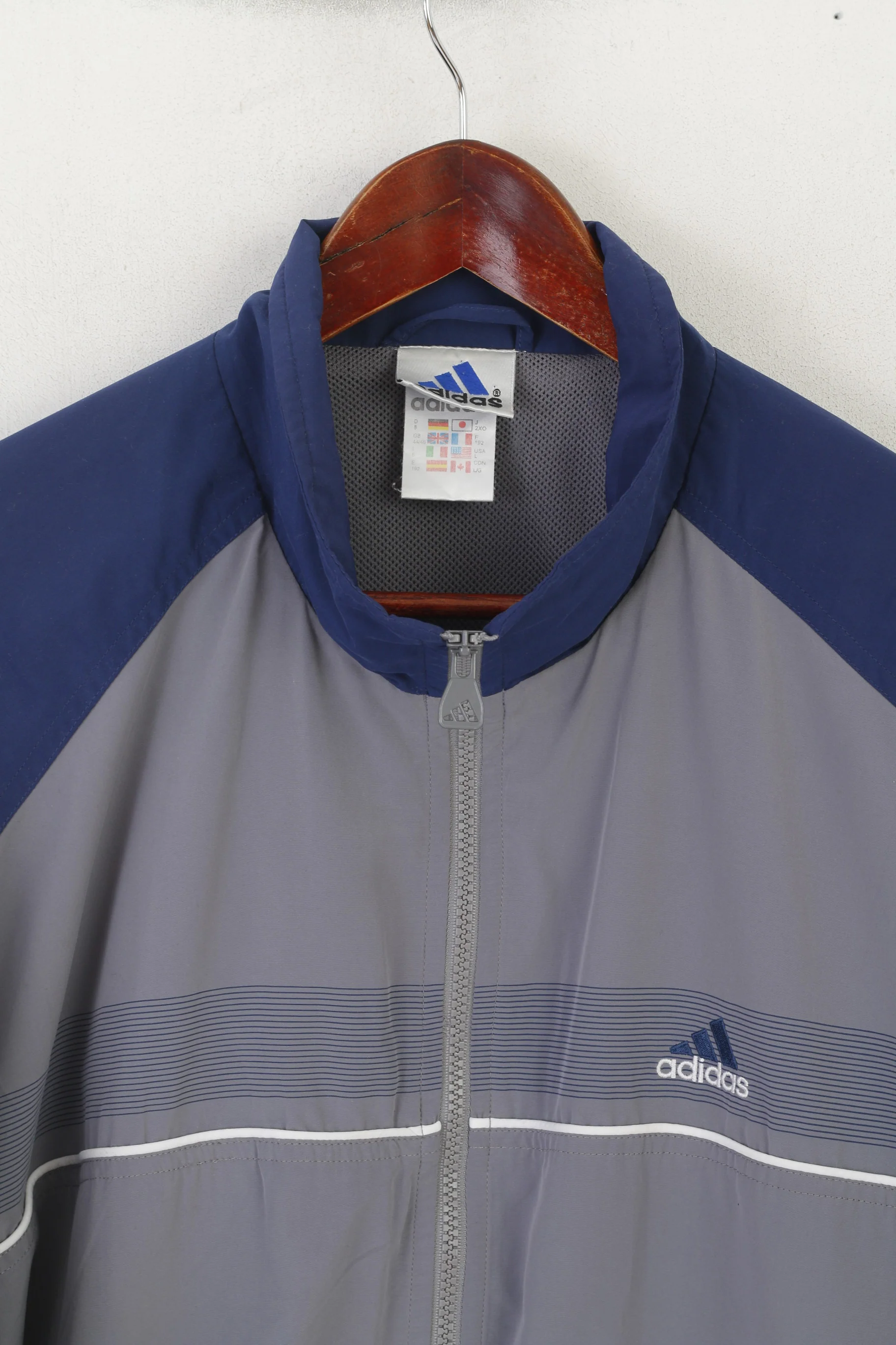 Adidas Men L Jacket Navy Gray Vintage Full Zipper 90s Lightweight Sportswear Top - Image 3