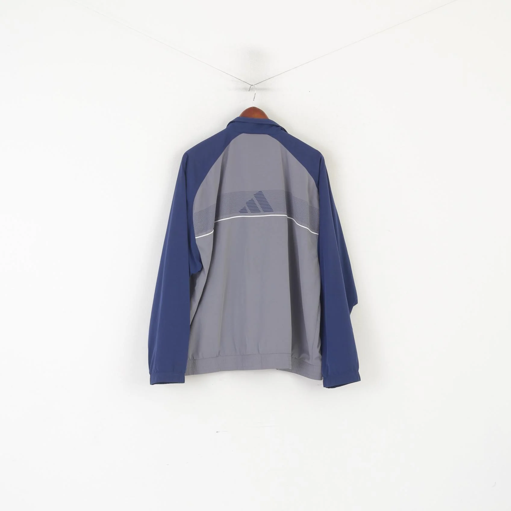 Adidas Men L Jacket Navy Gray Vintage Full Zipper 90s Lightweight Sportswear Top - Image 7