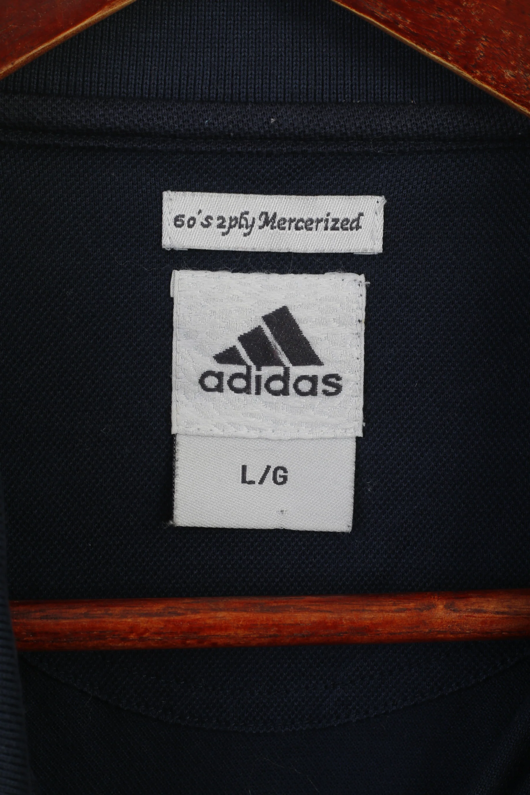 Adidas Men L Polo Shirt Navy Cotton 60'w 2 Ply Mercerized Classic Plain Retro Top - Image 4